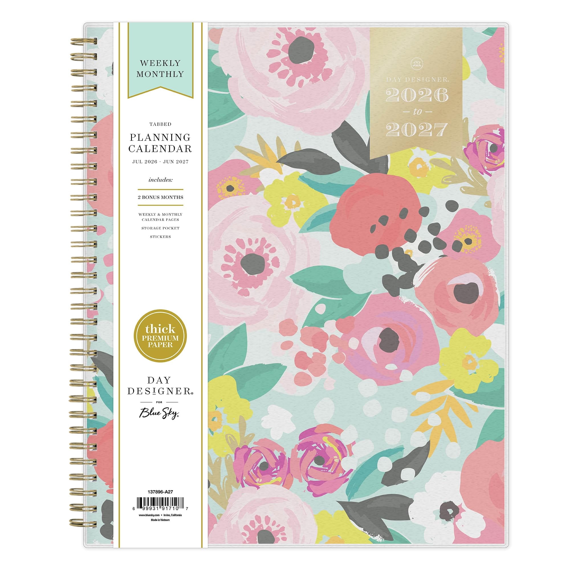 Blue Sky Day Designer 2026-2027 Academic Planner, Weekly & Monthly Organizer (Secret Garden Mint, 8.5 in x 11 in) 40ygv