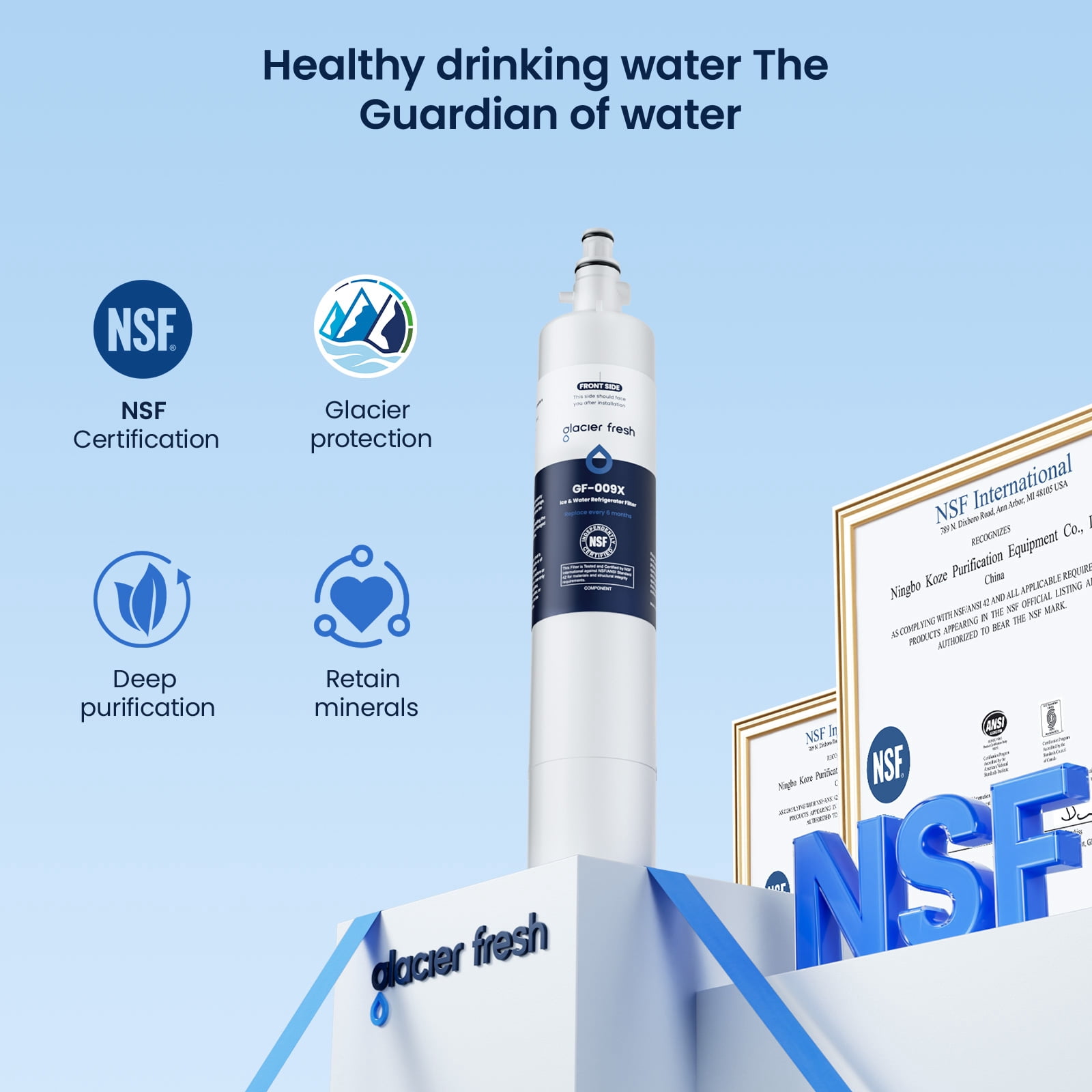 Glacier Fresh RPWFE Refrigerator Water Filter Replacement (Built-in Chip, 1 Pack) n1j5c