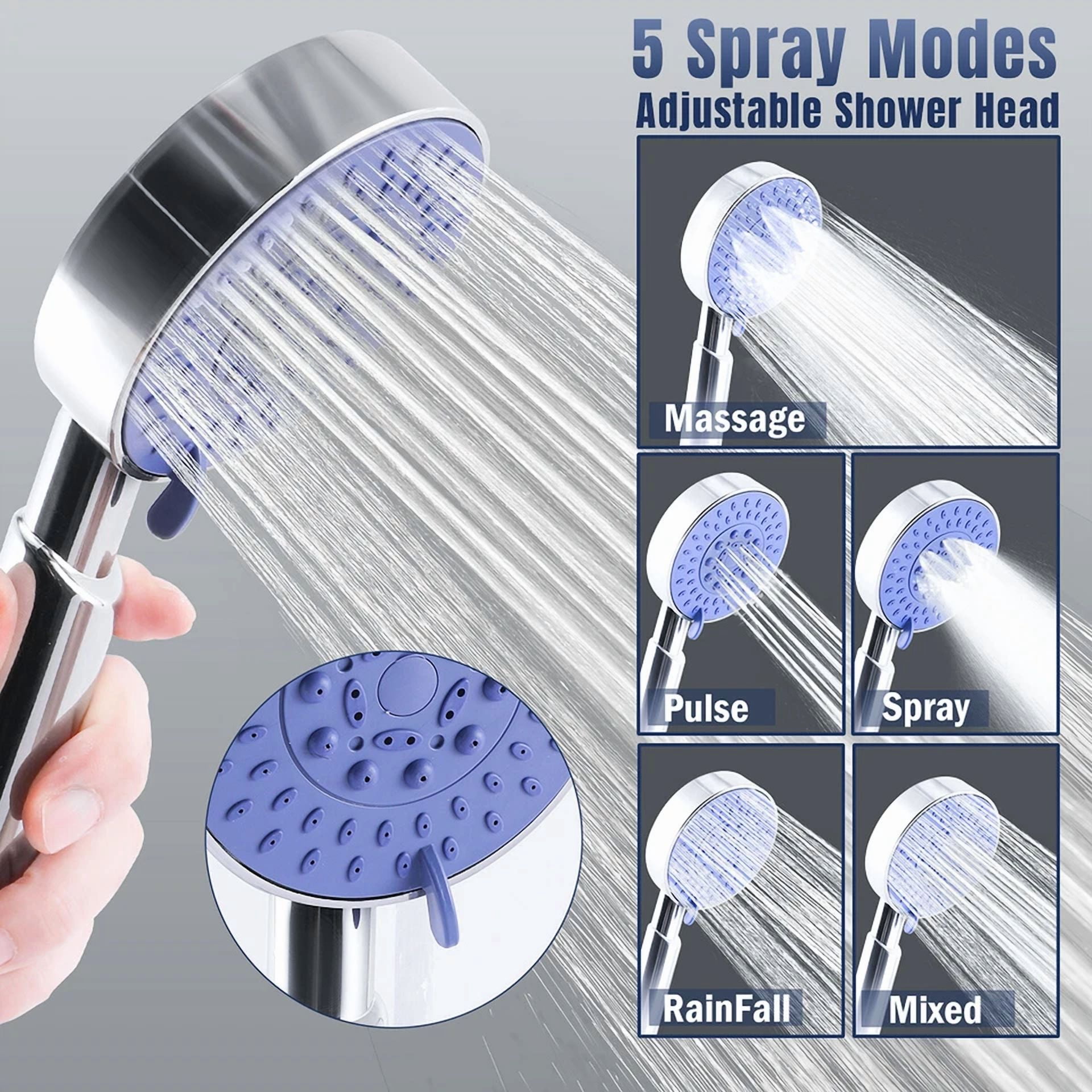 VAULT High Pressure Handheld Shower Head with 5 Adjustable Spray Settings (Chrome, 4 in) psn25