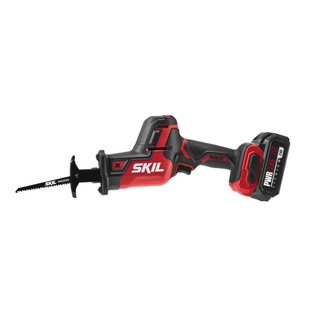 SKIL PWRCORE 20 Brushless Compact Cordless Reciprocating Saw Kit (Red, 2 Ah Battery) 2bnph