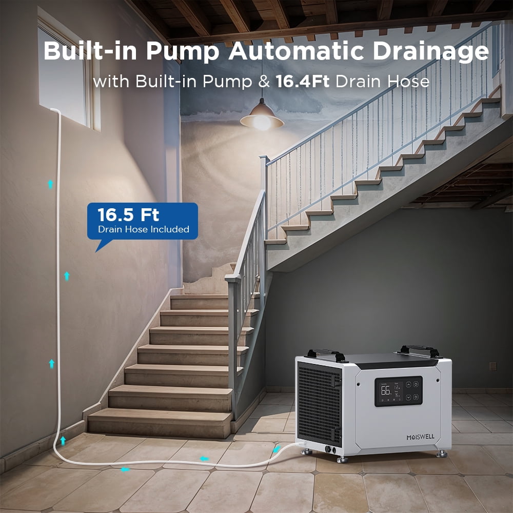 Moiswell 70 Pints Commercial Dehumidifier with Built-in Pump for Crawlspace (Black, 1000 Sq. Ft.) 3l0fp