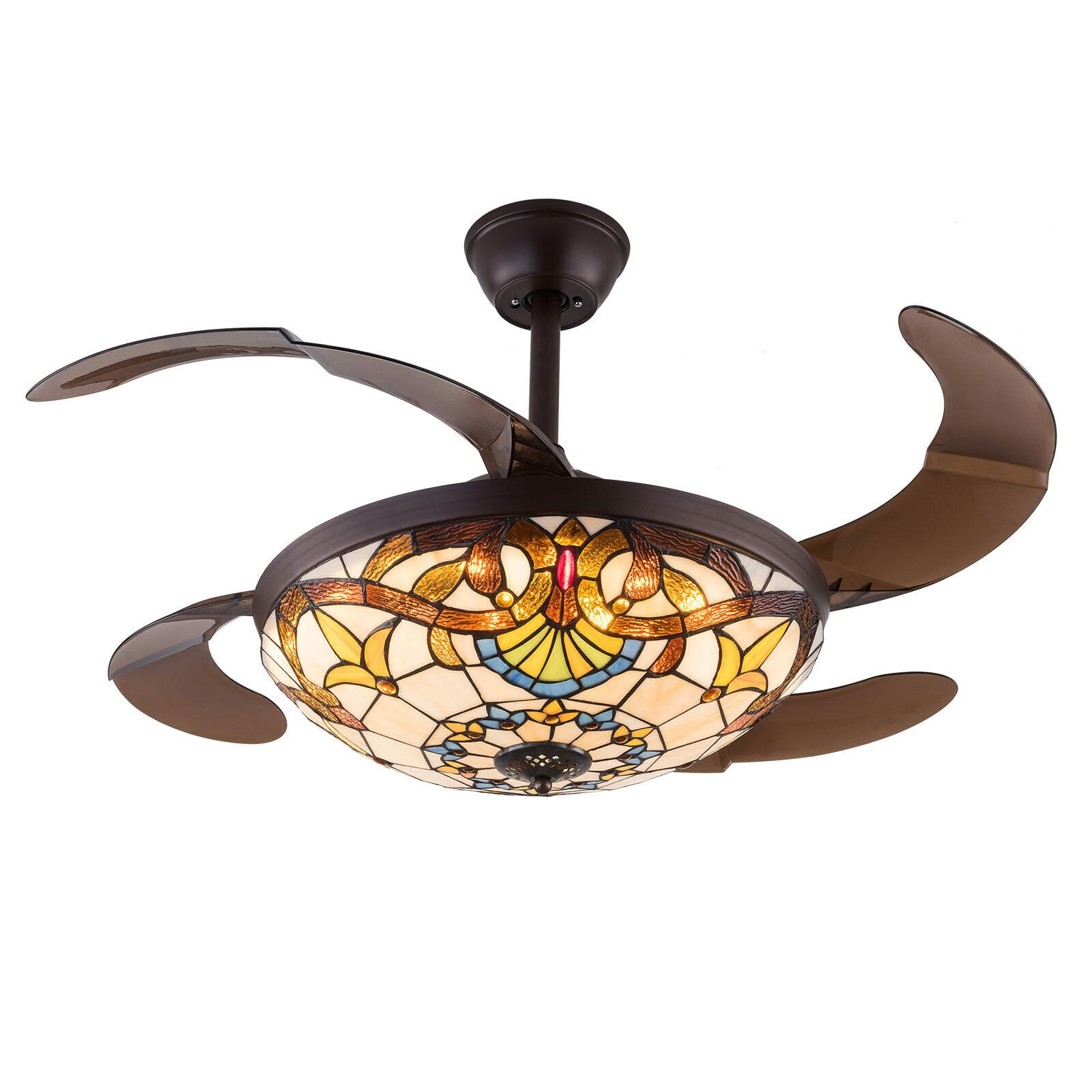 TFCFL 42 in Tiffany Ceiling Fan with LED Light and Retractable Blades (Multicolor, 42 in) or3w6