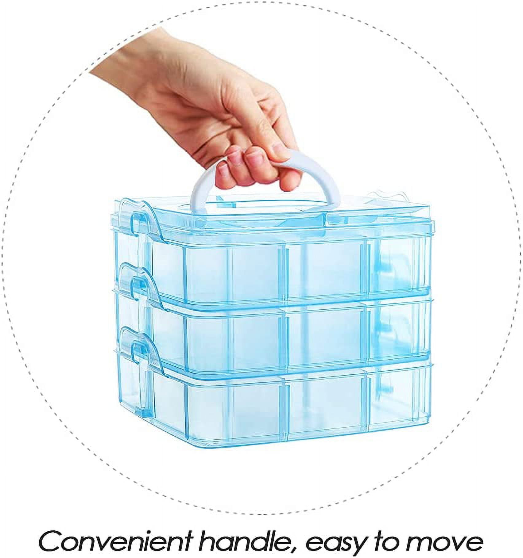 Artrylin 3-Tier Stackable Storage Organizer Box with 18 Adjustable Compartments for Arts, Crafts, and Small Items (Blue, 6 x 6 x 5 in) 74ro7