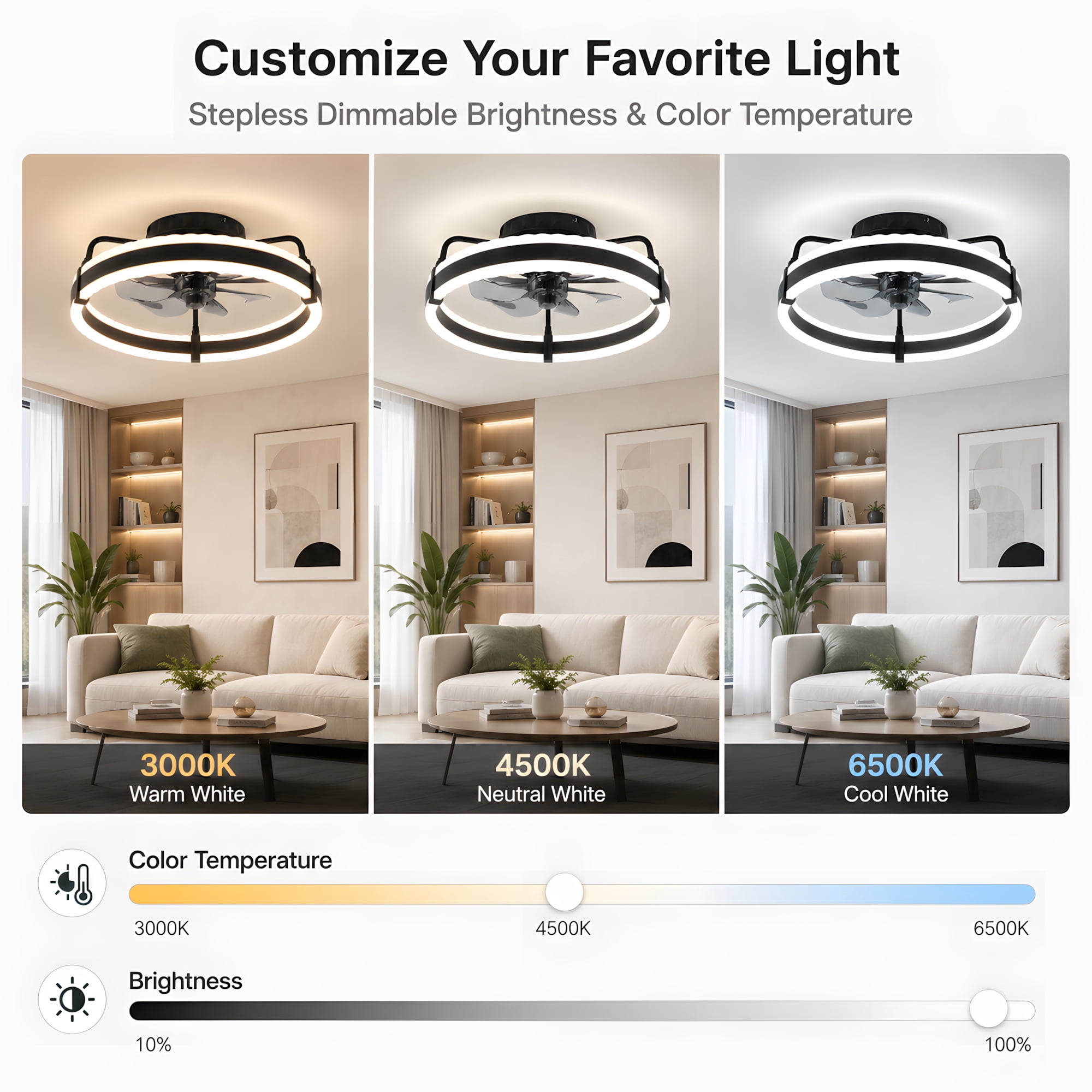 DAYBETTER 20-Inch Low Profile Ceiling Fan with LED Lights and Remote (Black, 20 in) 0t80r