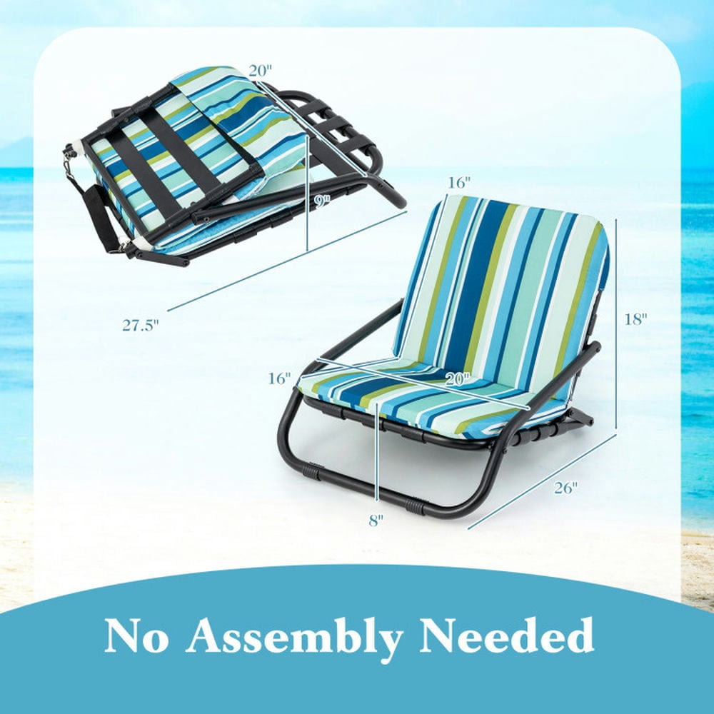 Yardi Yard 2-Pack Low Folding Beach Chairs, Portable Outdoor Camping Chairs with Cushioned Seat (Blue, 6.5 lb) f8900