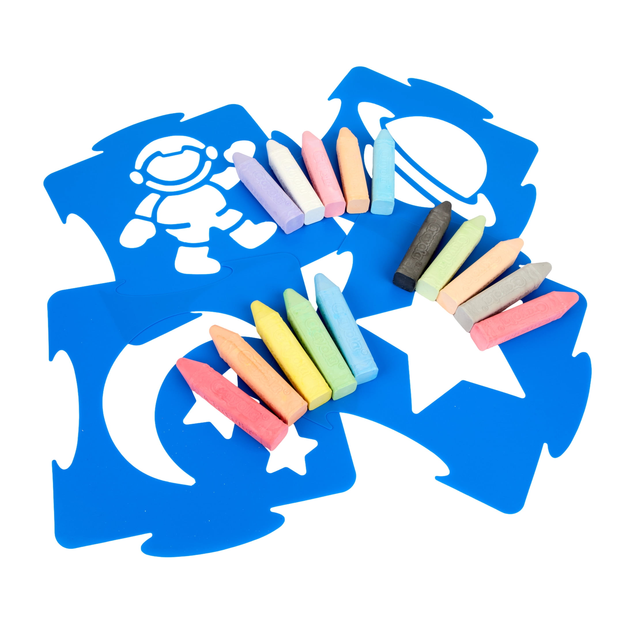 Crayola Sidewalk Chalk Stencils and Washable Chalk Sticks Set (8 Stencils, 15 Sticks) itlhz