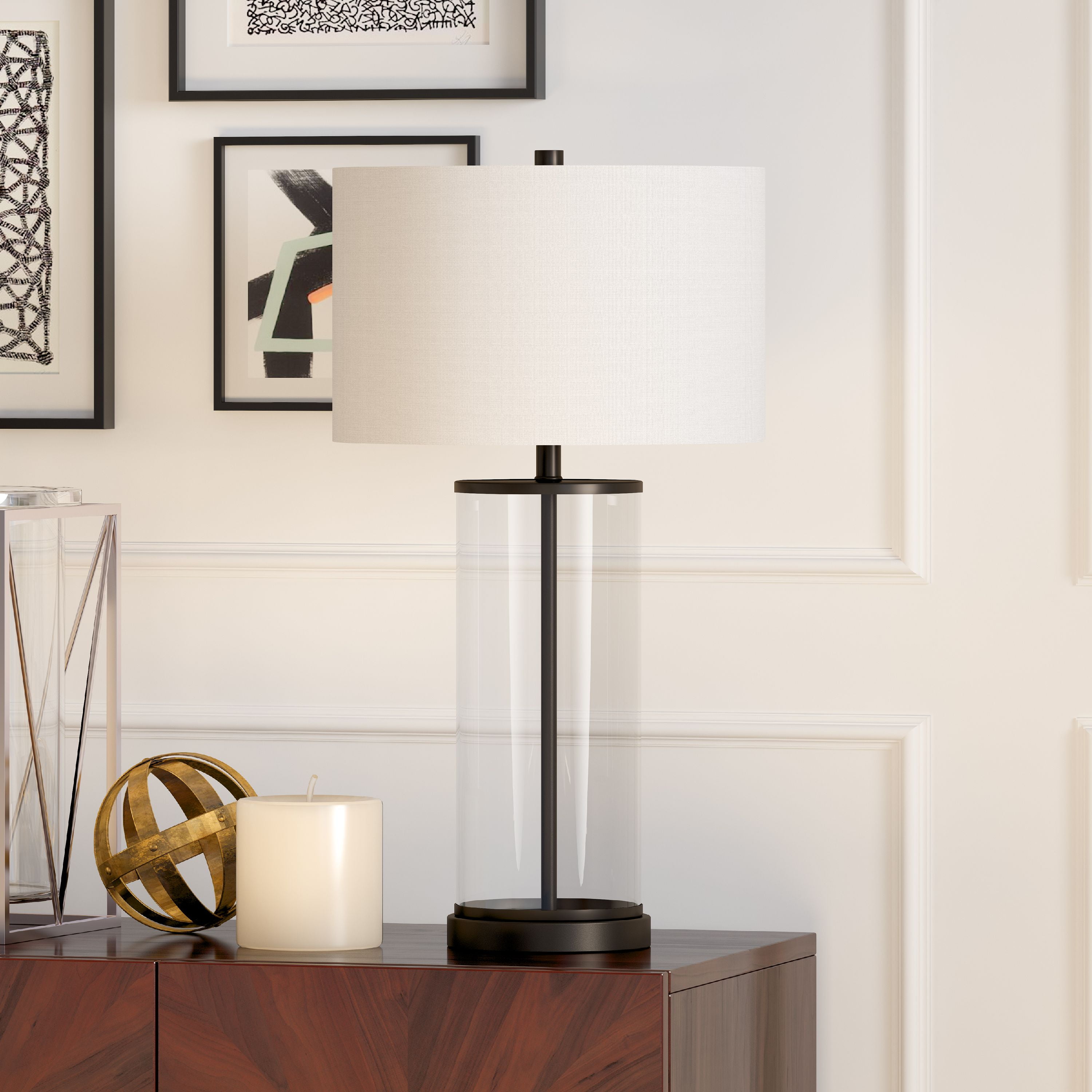 Evelyn&Zoe Traditional Metal Table Lamp with White Linen Drum Shade (27 in) ajxcy