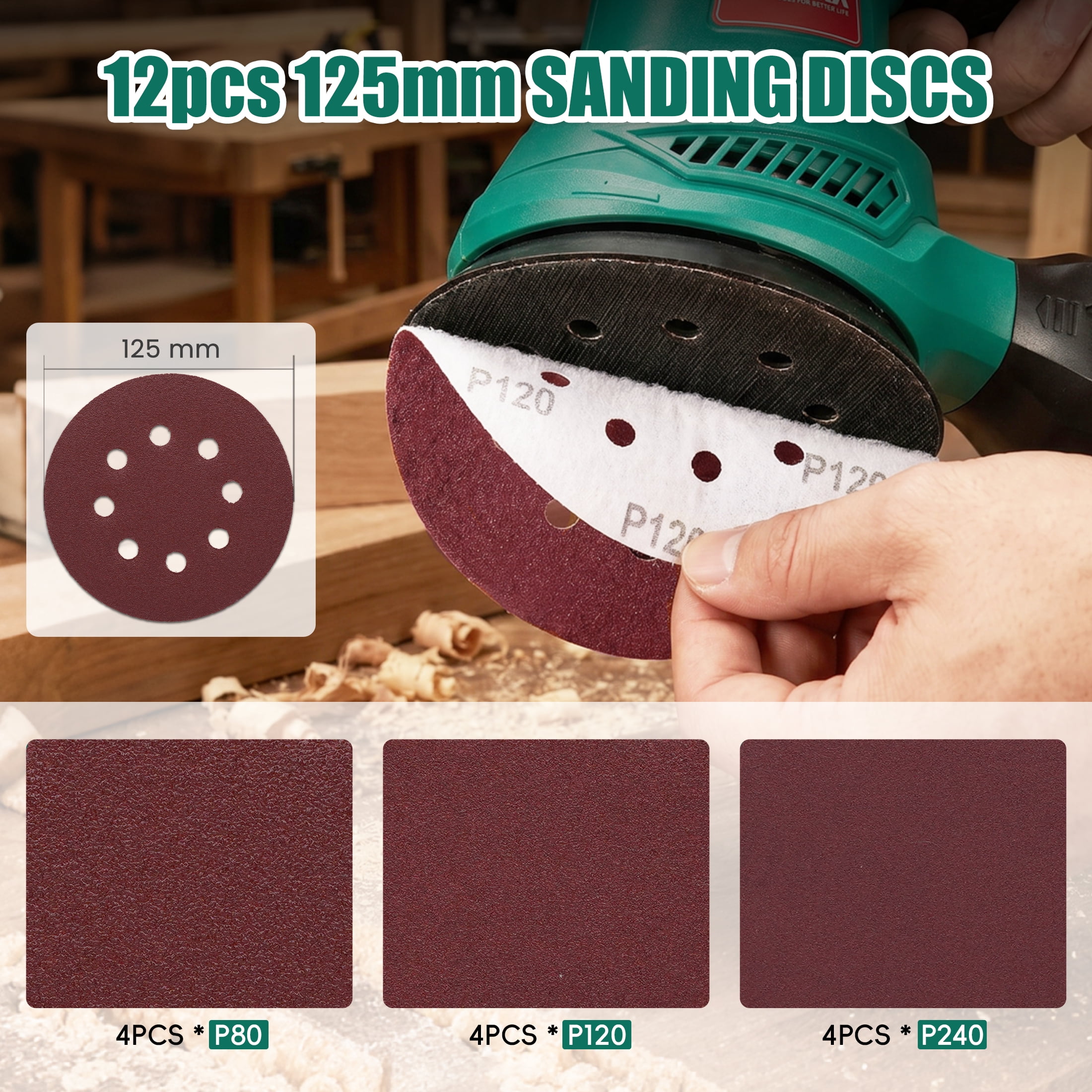 HYCHIKA 5-inch Random Orbital Sander, 6-Speed Variable Control with 12 Sanding Discs (5 in) qrq4l