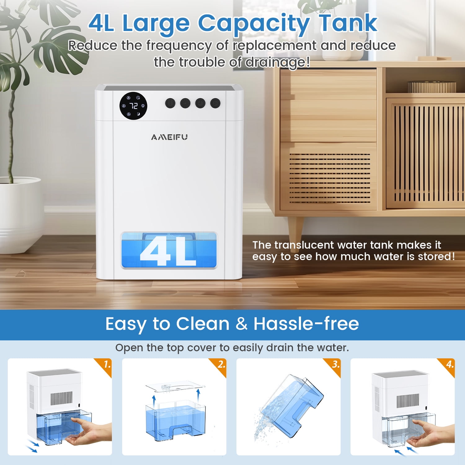 AMEIFU Dehumidifier for Home, Quiet Air Moisture Remover with Auto Shut-off (White, 1.06 gal) oiiy4