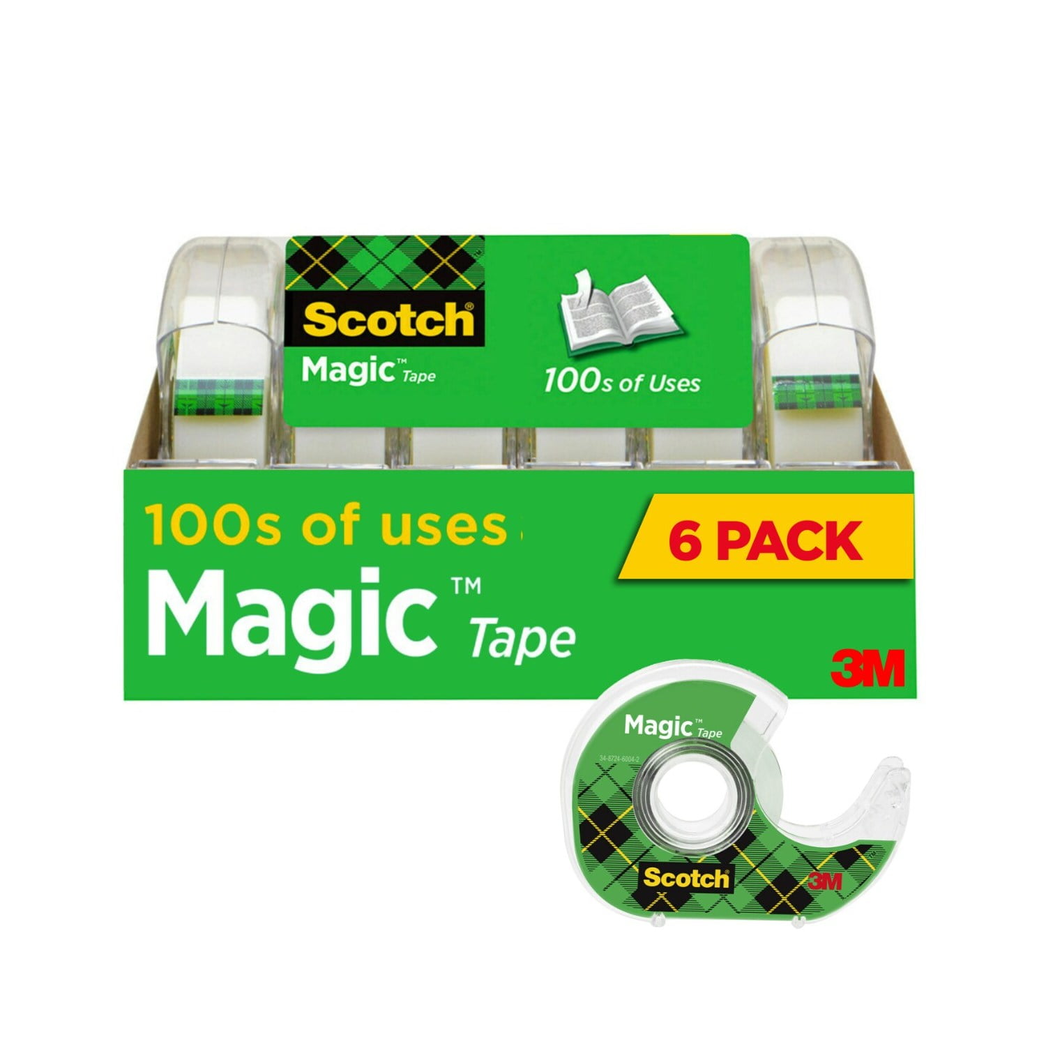 Scotch Magic Tape with Dispensers, Invisible Matte Finish, Permanent Adhesive (Clear, 0.75 in. x 650 in., 6 Pack) ezo4j