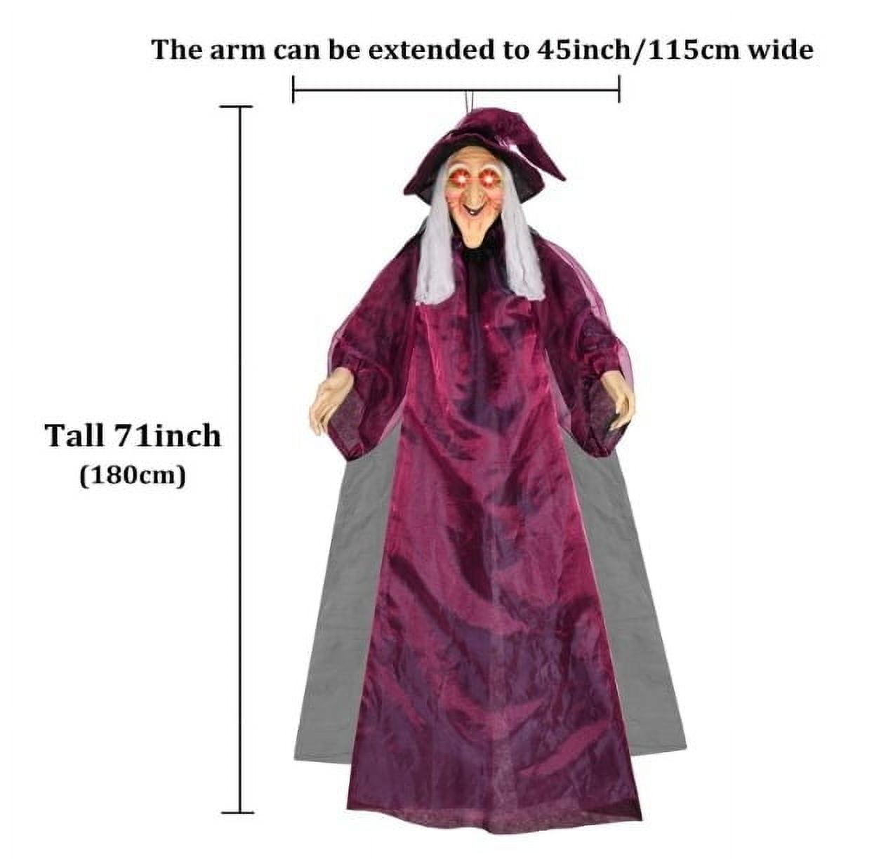Blukids Animated Halloween Witch Prop, Voice Activated Hanging Decoration for Outdoor Haunted House (Purple, 71 in) v94cg