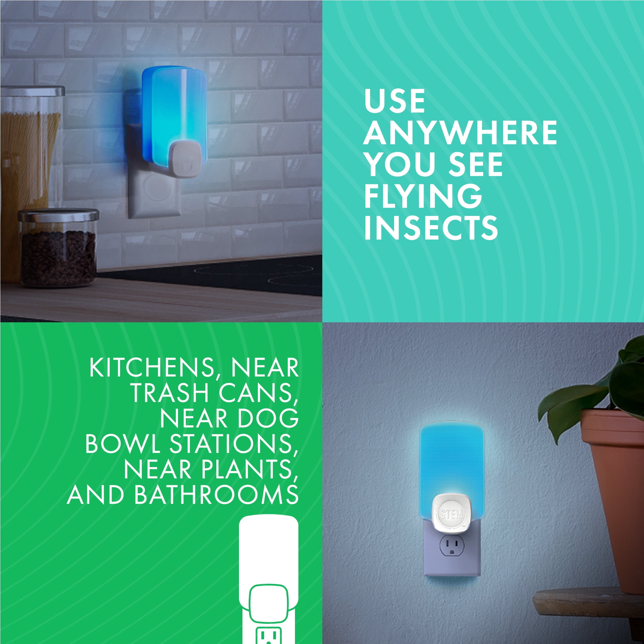 Stem Flying Insect Light Trap, Indoor Pest Control with Sticky Refill Cartridges (Blue, 1 Trap and 2 Cartridges) 6duv5
