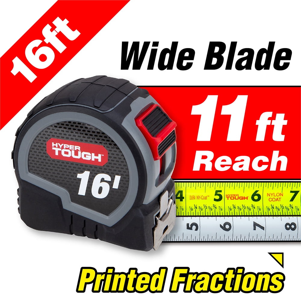Hyper Tough Wide Blade Steel Tape Measure (Grey, 16 ft) fzwvs