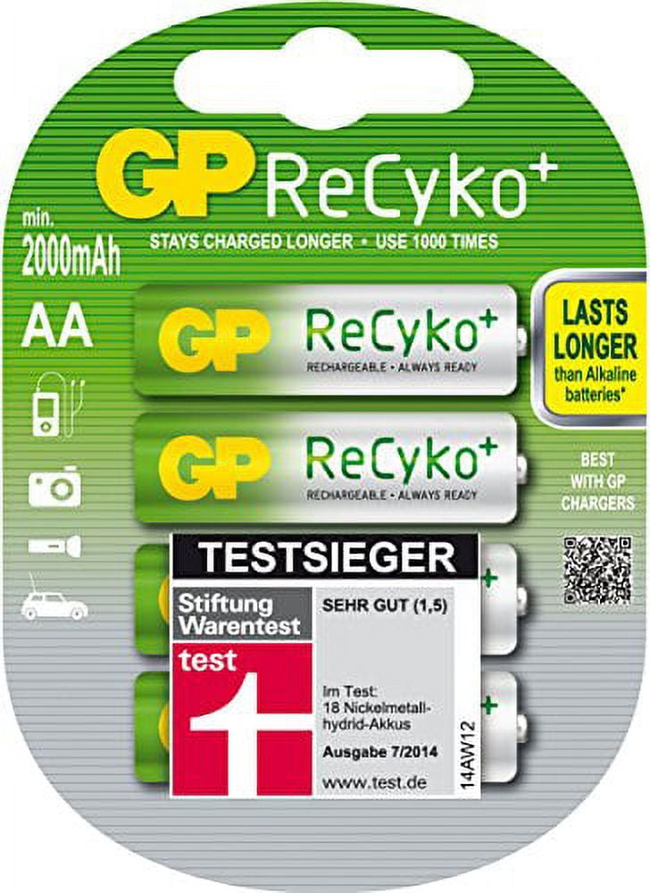 GP Batteries Recyko NiMH Rechargeable AA Batteries (4-Pack, 2000mAh) orx6y