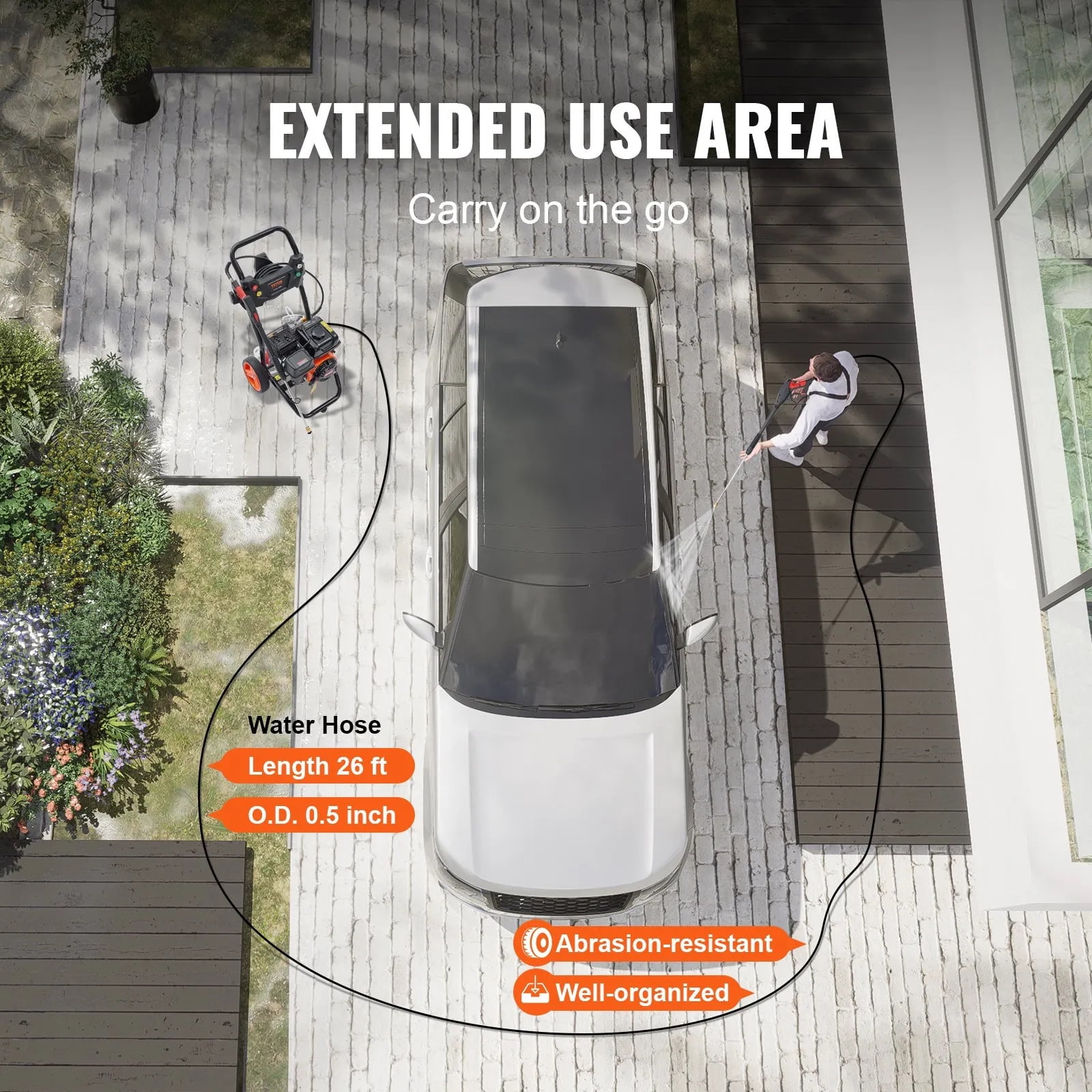 SHENGJINSH 3400 PSI Gas Pressure Washer, 2.6 GPM Power Cleaner with 26 ft Hose and 5 Quick-Connect Nozzles tolrv