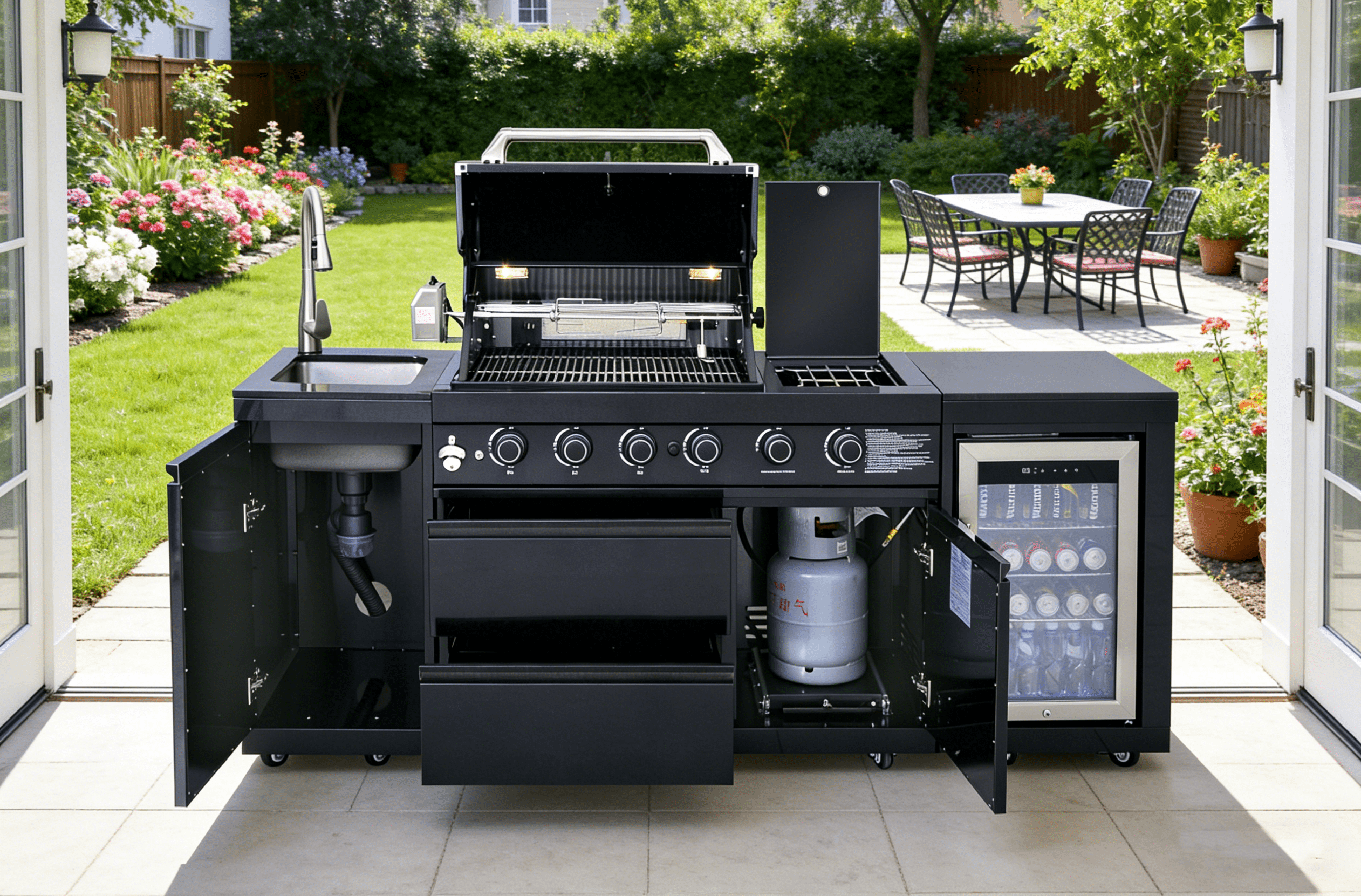 Daheat 86-inch 4-Burner 72000 BTU Deluxe Stainless Steel Gas Outdoor Kitchen Island Grill (Black, 86 in) rf9v1
