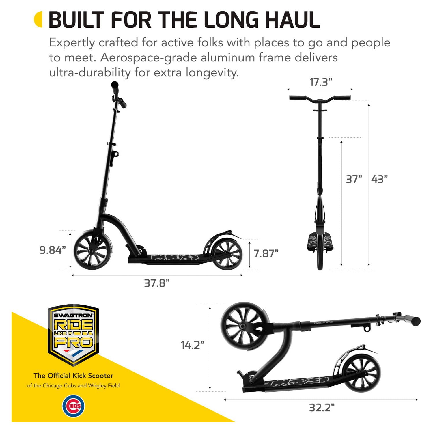 Swagtron K9 Commuter Kick Scooter for Adults and Teens, Foldable Lightweight Design with Adjustable Height (Black) nzx39