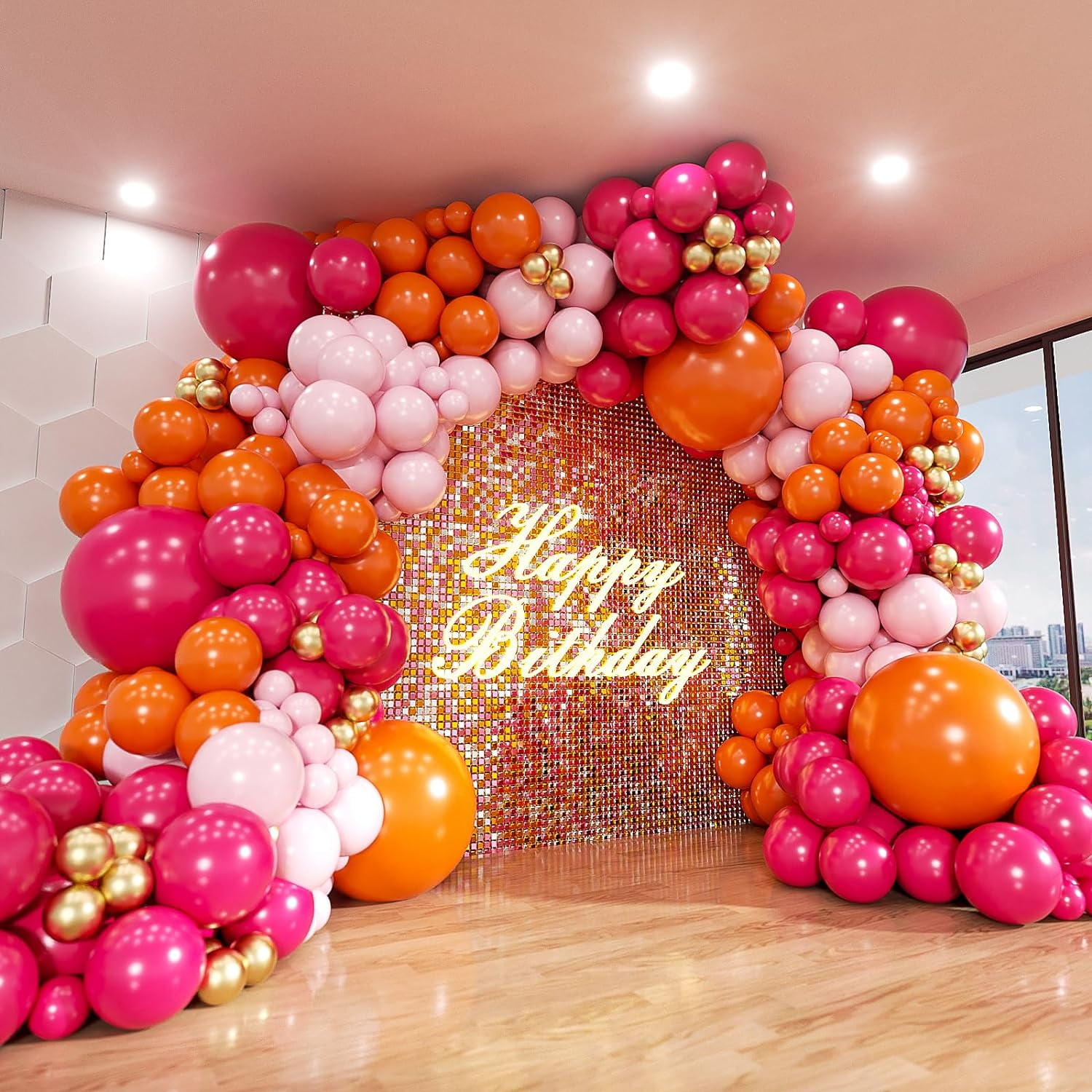 Generic Balloon Garland Arch Kit (161 Pieces, Pink and Orange, 18 in to 5 in Assorted Sizes) twmaz