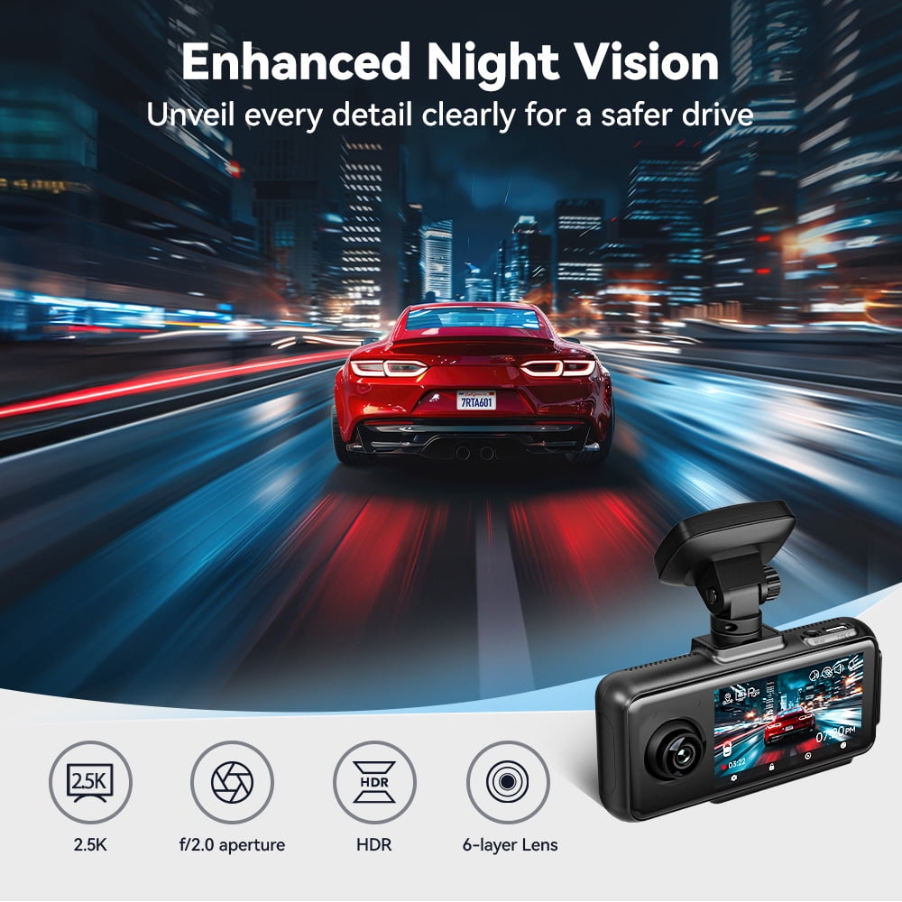 REDTIGER A6 3-Channel Dash Cam, Front Rear and Interior Triple Camera, WiFi GPS Touch Screen (Black, 64GB) fagw2