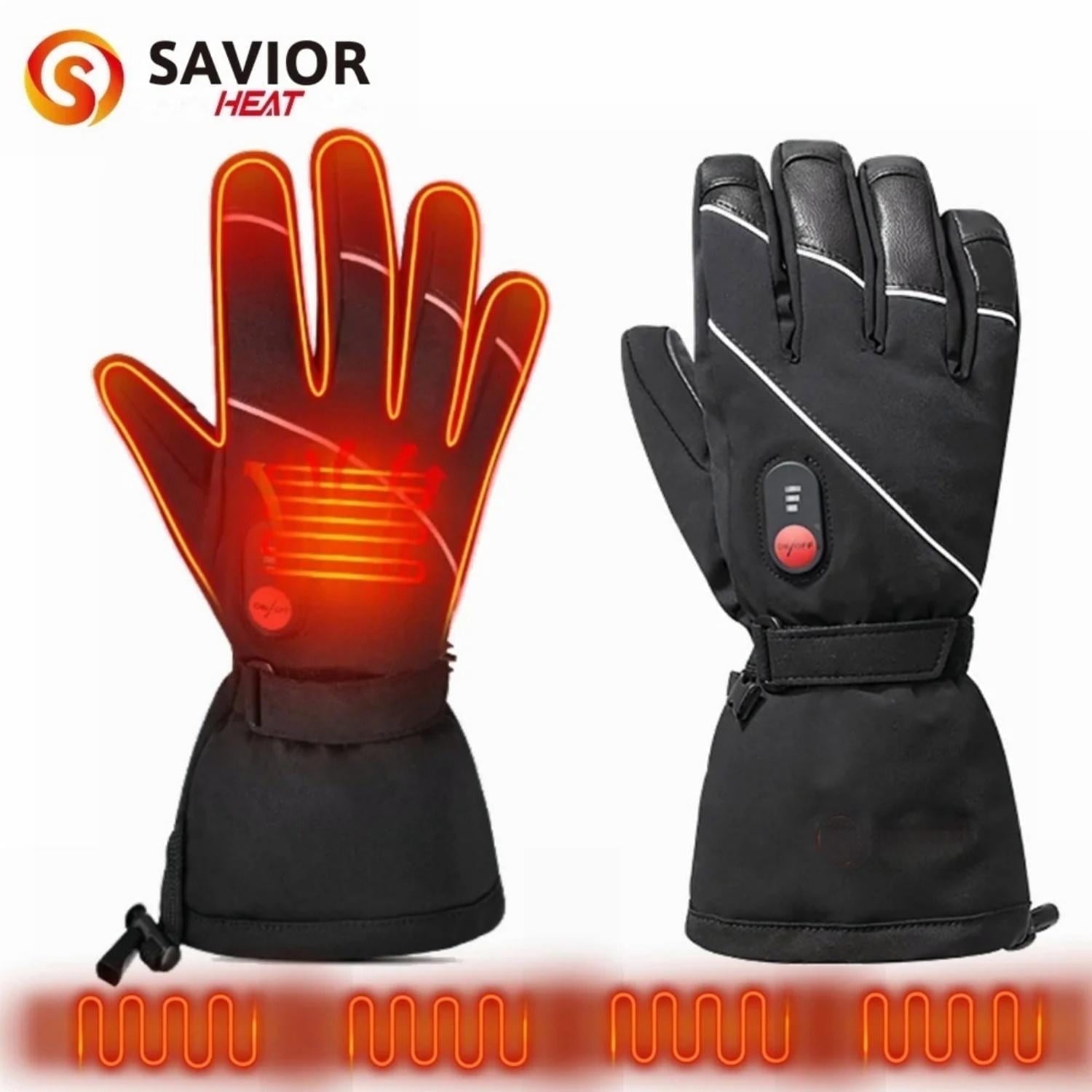 Savior Heat Rechargeable Electric Heated Leather Gloves for Skiing and Snowboarding (Black, Large) u1gcg
