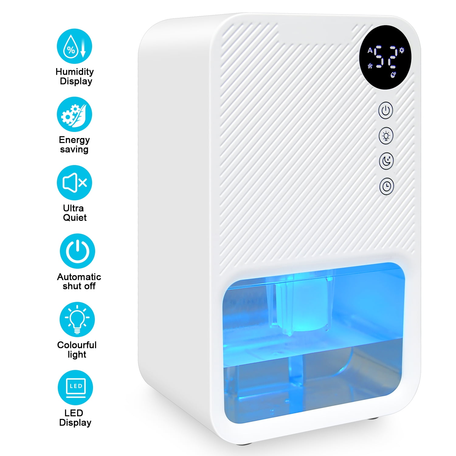 Ailkin Portable Mini Dehumidifier for Home, Ultra Quiet Electric Moisture Absorber with Humidity Display and 7-Color LED (White, 39 fl oz) 0440r