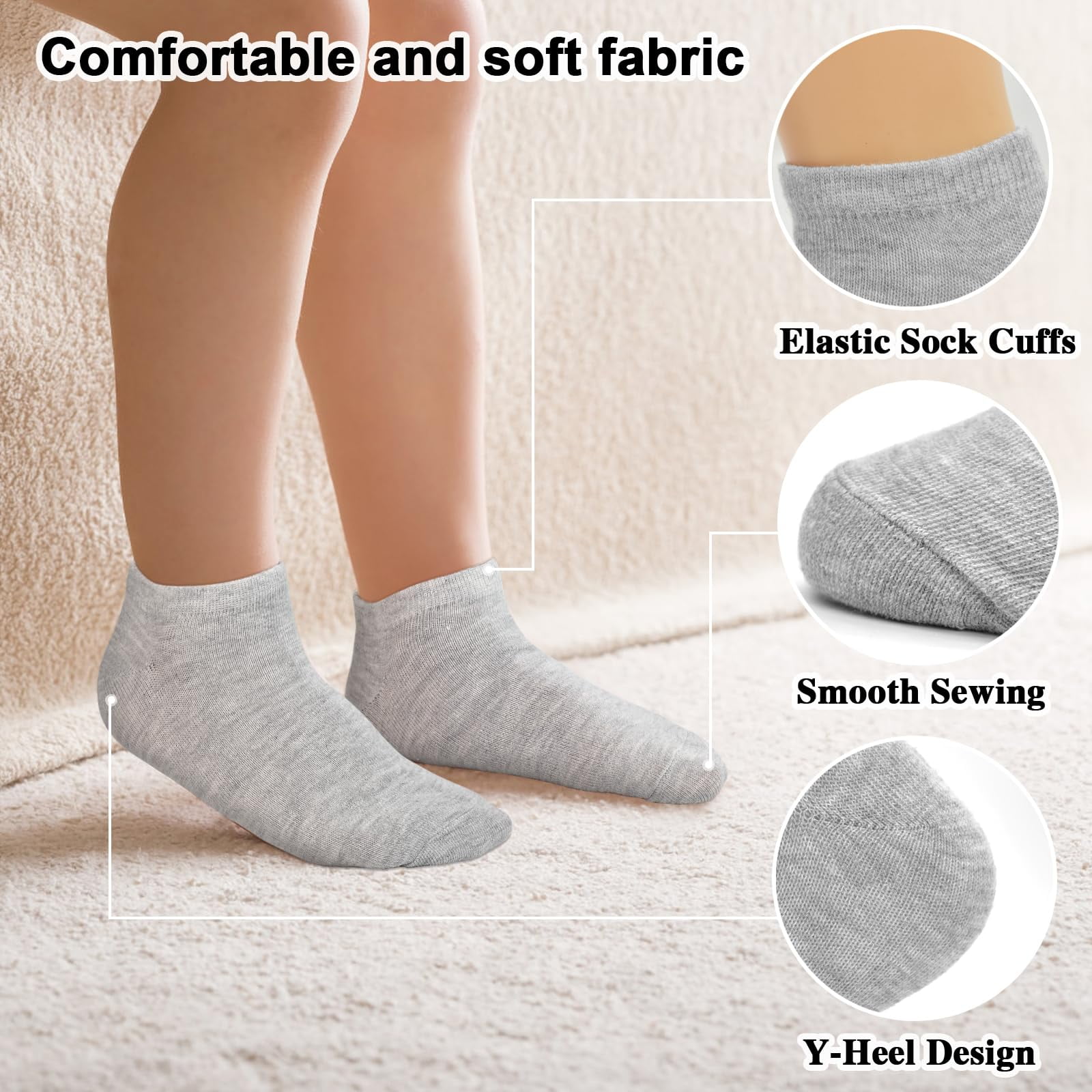 ELUTONG Kids Low Cut Ankle Socks, Soft Athletic Performance Socks for Boys and Girls (Black, 20 Pairs) 2y9zn