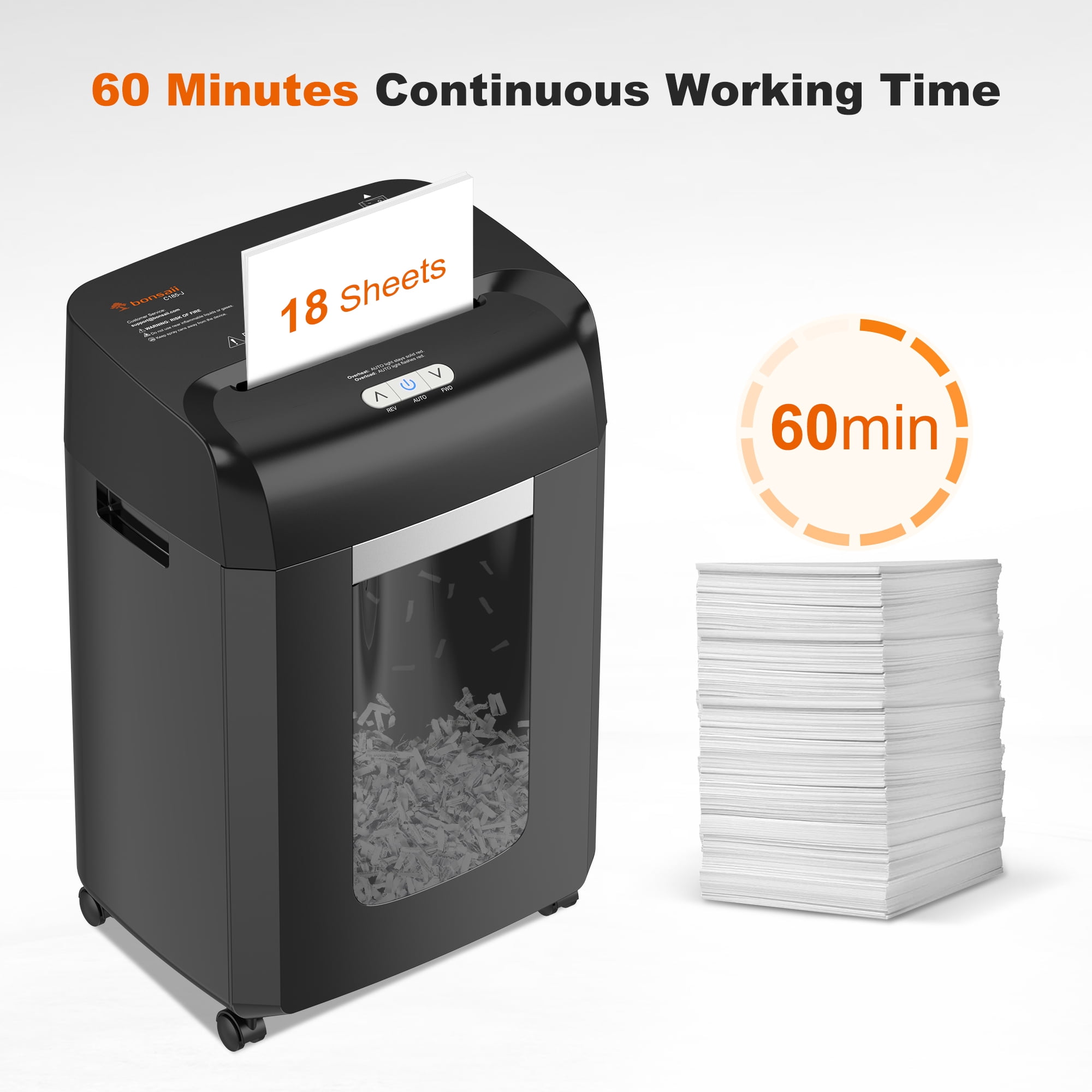 Bonsaii C185-J 18-Sheet Cross-Cut Paper Shredder (Black, 6.1 Gallon Bin) oe01s