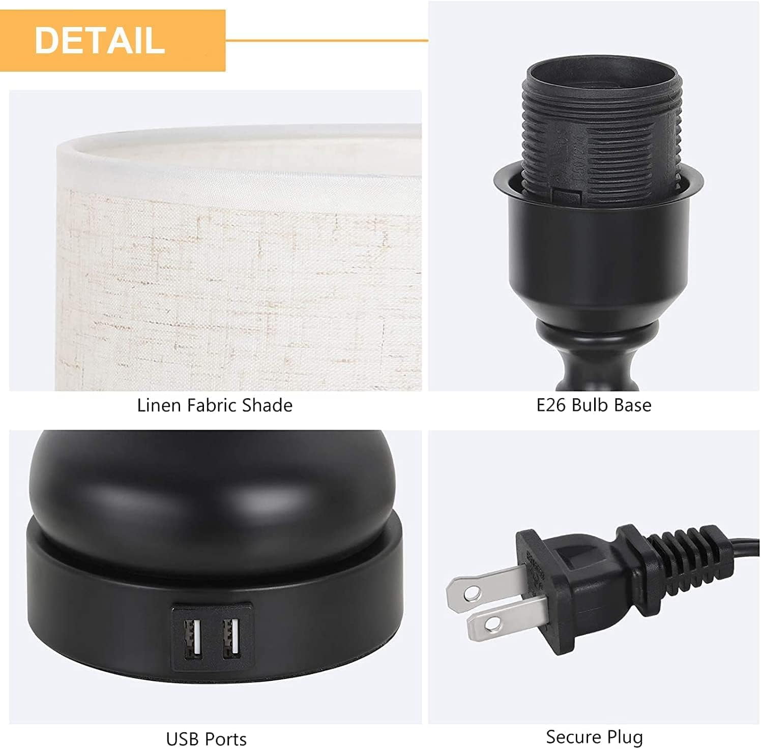 OLOV Touch Control Bedside Lamps with Dual USB Charging Ports (Black, 2 Pack) vl28j