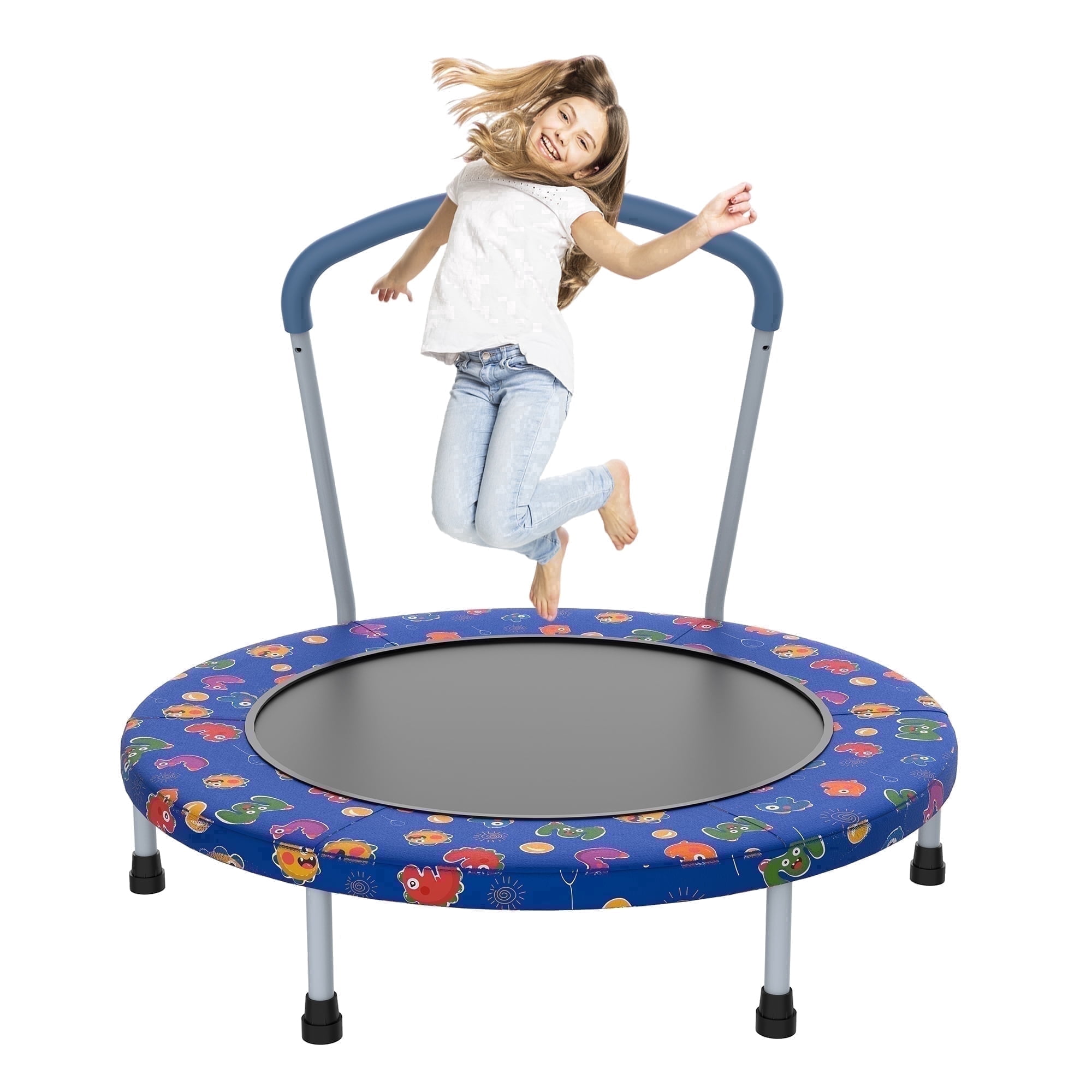Mersco 36 in Kids Indoor Trampoline with Padded Handlebar (Blue, 36 in) 3teca
