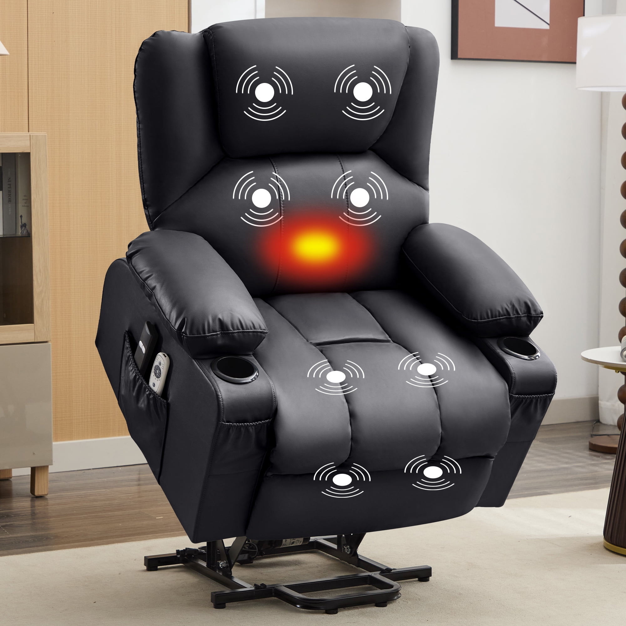 JONPONY Power Lift Recliner Chair with Heat and Massage, Infinite Position Electric Lounge Chair for Living Room (Black, 35.43 in W x 35.83 in D x 40.94 in H) 5oct4