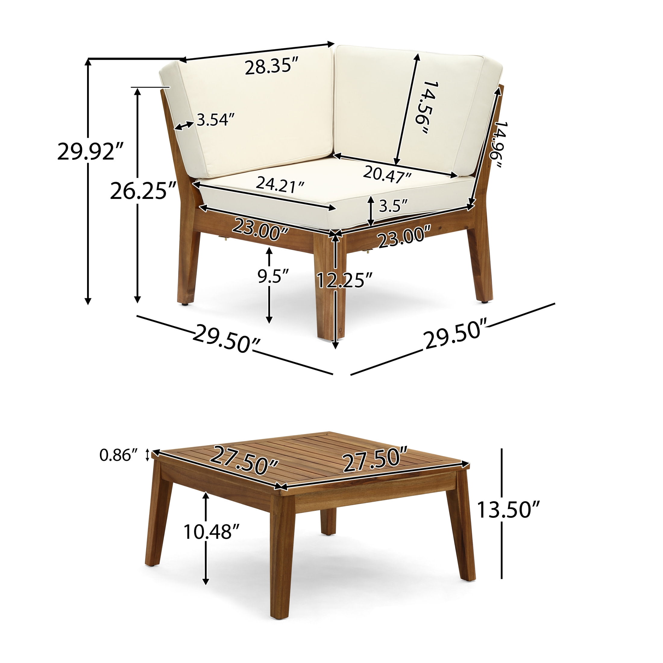 Christopher Knight Home 6-Piece Acacia Wood Outdoor Sectional Sofa Set with Patio Coffee Table (Beige, 6-Piece) tn92a