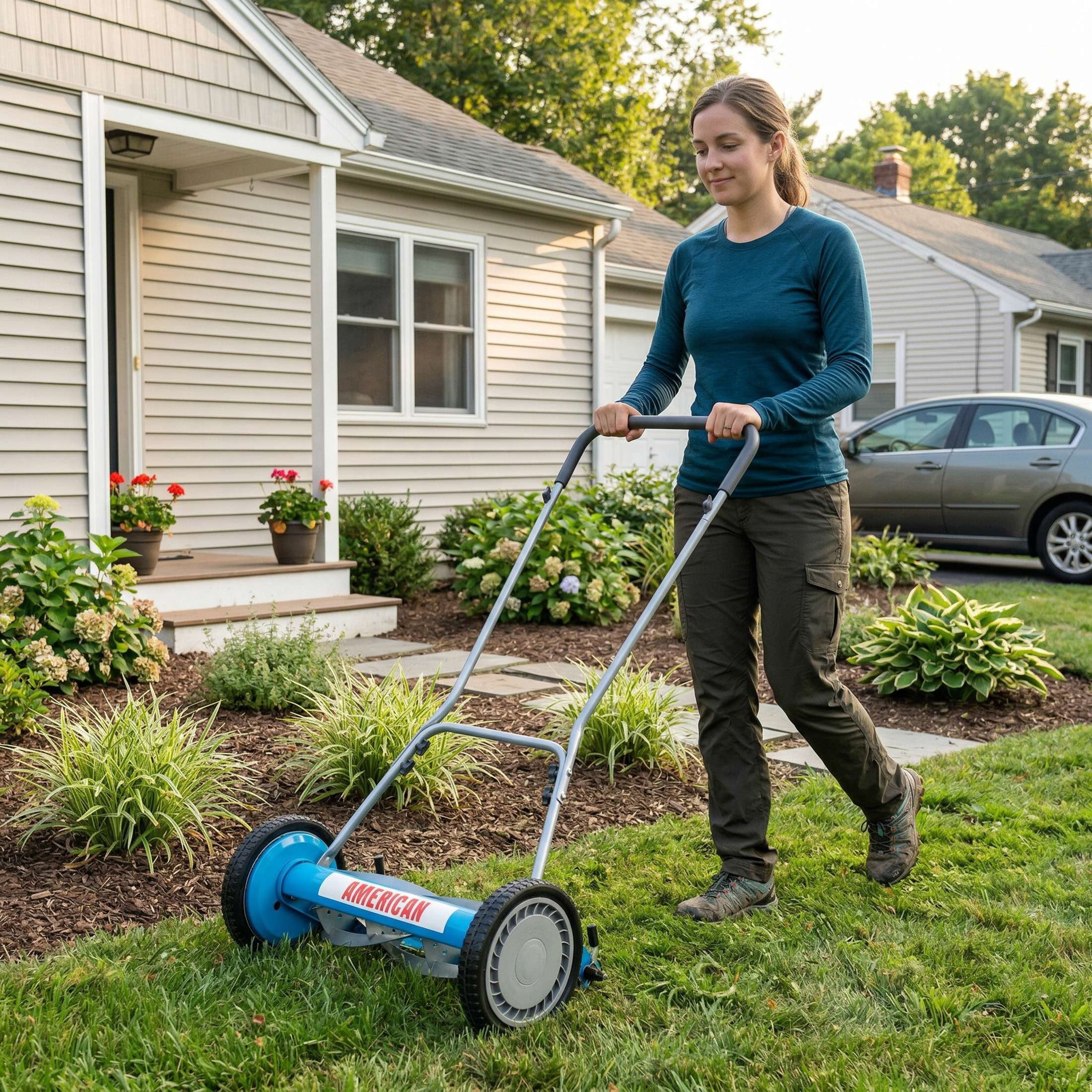 American Lawn Mower 18-Inch 5-Blade Reel Push Lawn Mower (Blue, 18 in) x0bsh