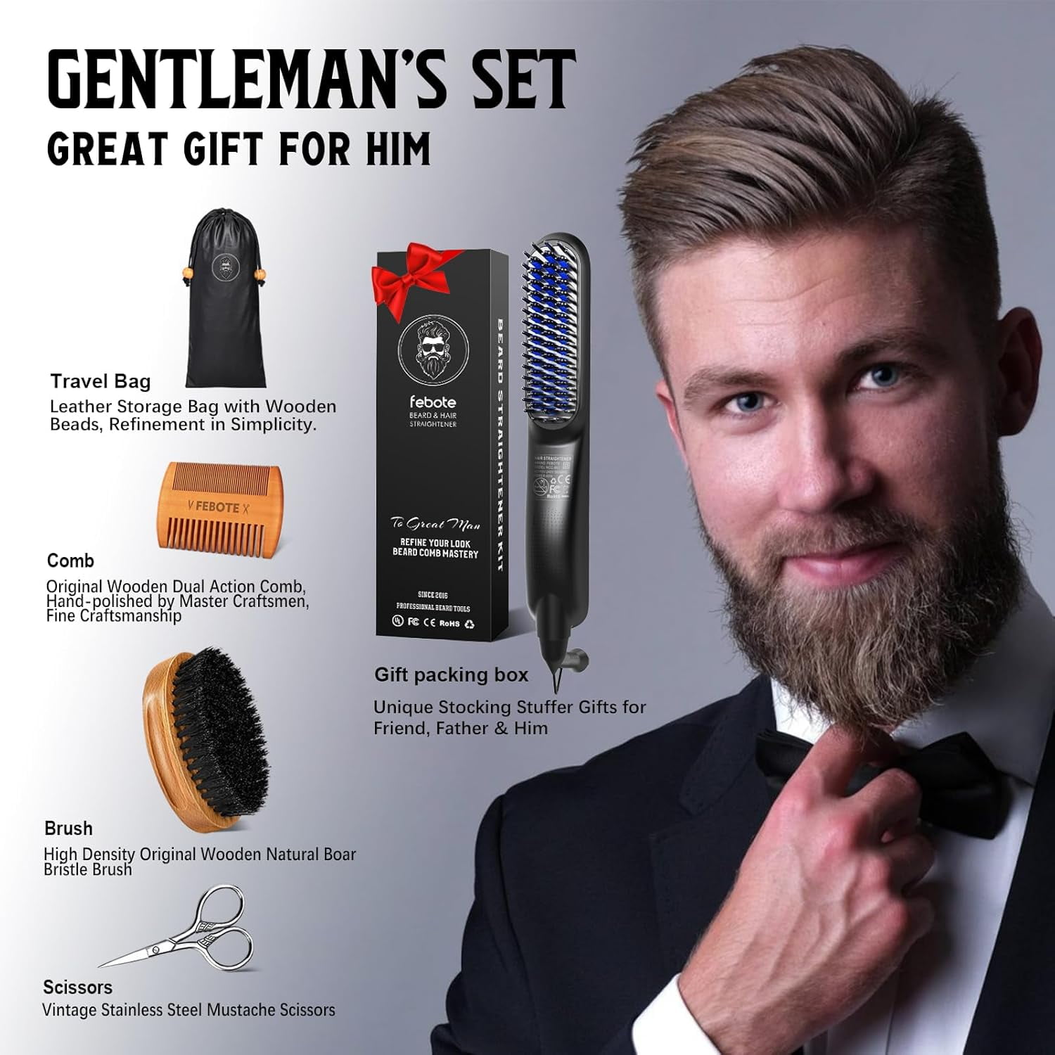 Aokur Beard Straightener Kit for Men, Heated Grooming Set with Anti-Scald Design (Blue, 5-Piece Set) uvt4c