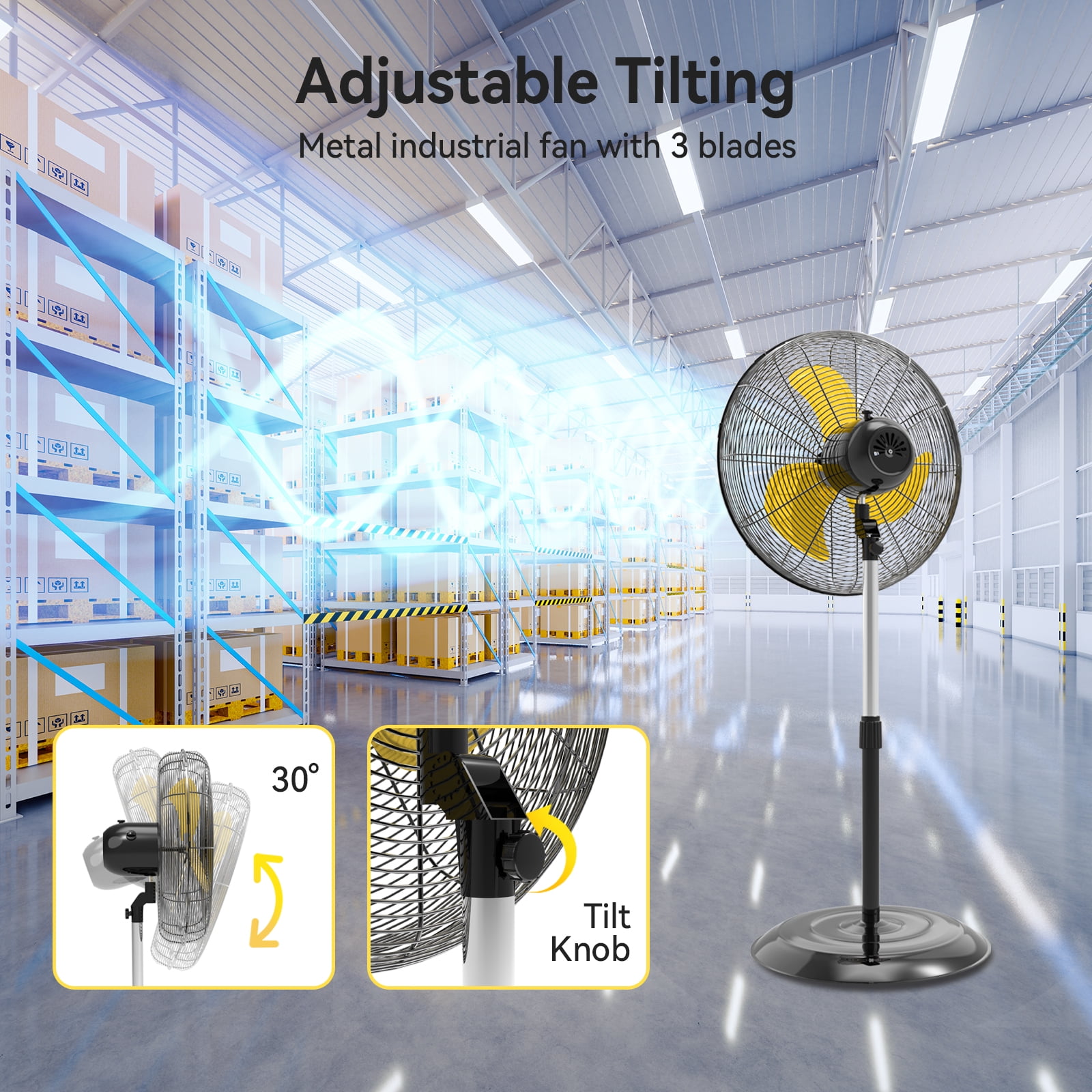Generic 20-inch High Velocity Industrial Standing Fan, 3-Speed Professional Air Circulator for Commercial Warehouse and Garage (Yellow, 20 in) snmzn