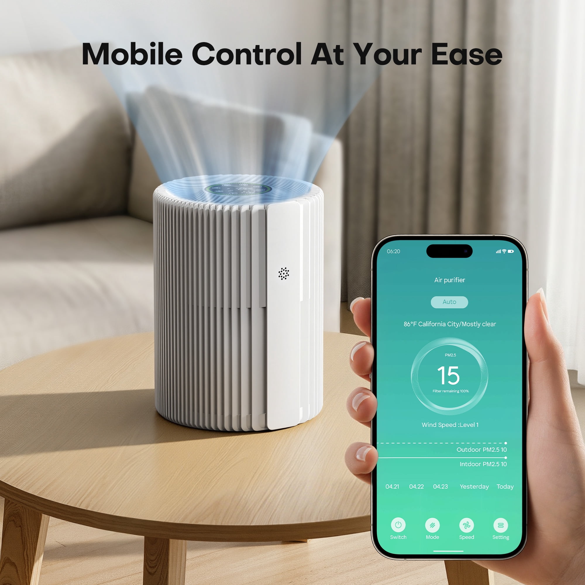 ALROCKET Smart Air Purifier for Home with H13 HEPA Filter, PM2.5 Display, Auto Mode, and 5 Fan Speeds (White, 6.92 x 7.08 x 9.50 in) or8jr