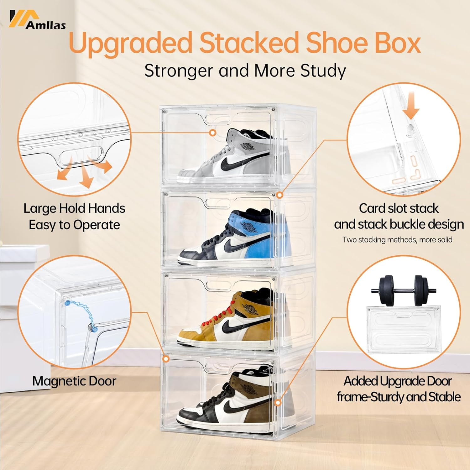 Generic Shoe Storage Organizer Clear Plastic Stackable Containers with Magnetic Lids (8 Pack, 13.4 in x 10.6 in x 8.3 in) 3ebjf