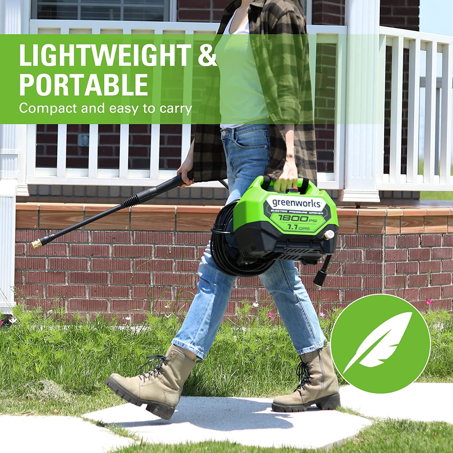 Greenworks 1800 PSI Electric Pressure Washer with Turbo Nozzle (1.1 GPM) xden7