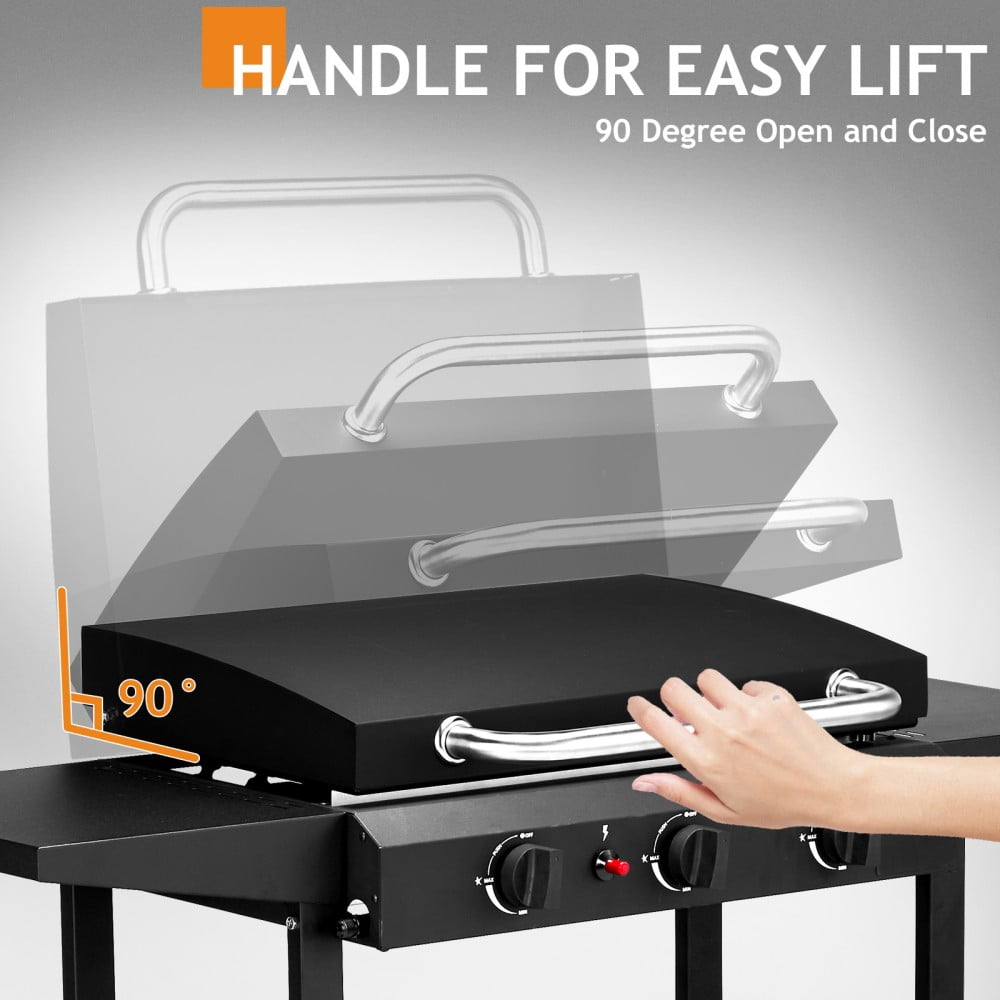 IVV 3-Burner Propane Gas Flat-Top Griddle, Outdoor Cooking Station with Side Shelves and Spice Rack (Black, 23.2 in x 14.2 in) nbwtq