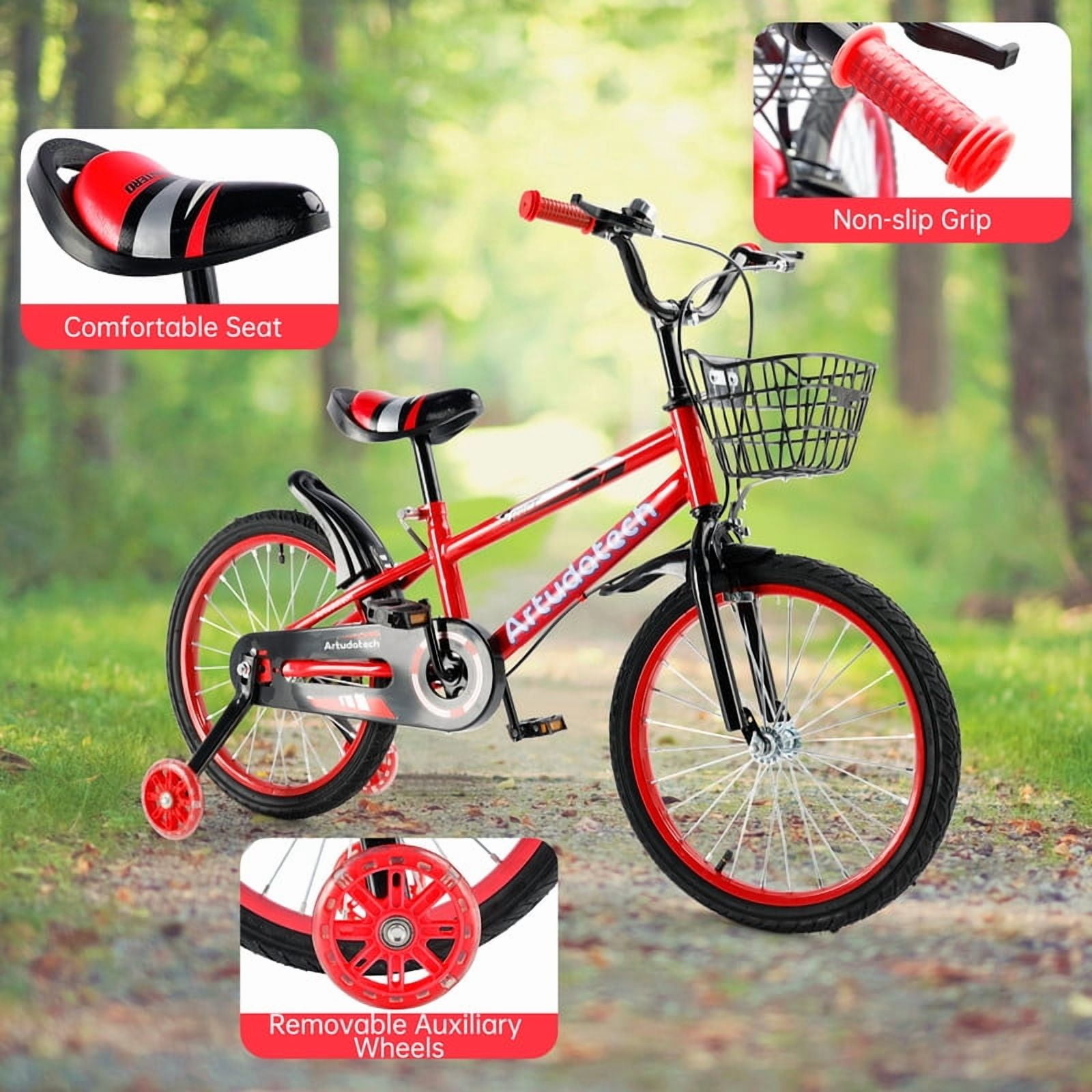 Bruce & Shark Kids Bicycle with Training Wheels and Basket (Pink, 14 in) mzfkv