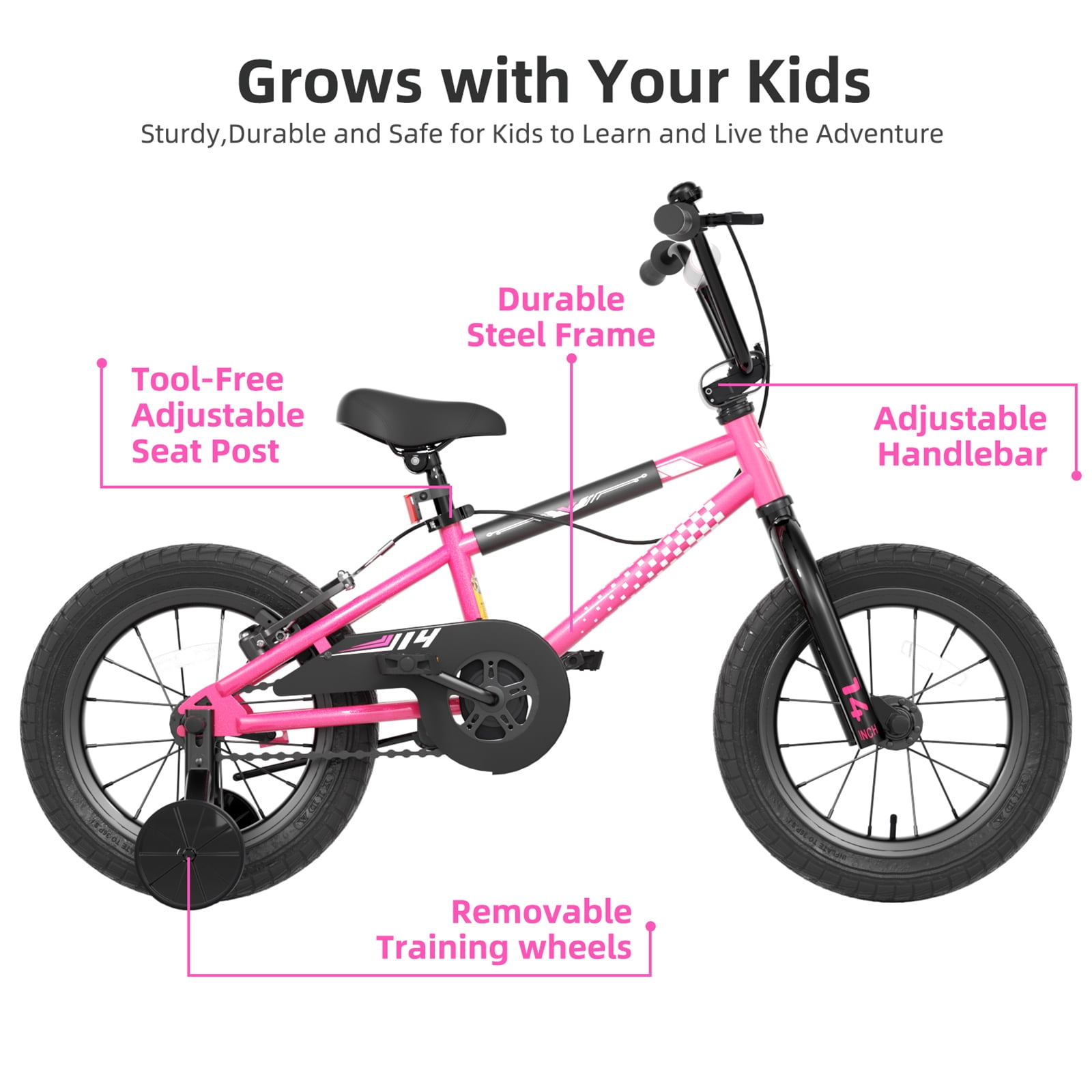 XJD BMX Style Kids Bike with Training Wheels and Coaster Brake (Pink, 16 in) 0wl5z
