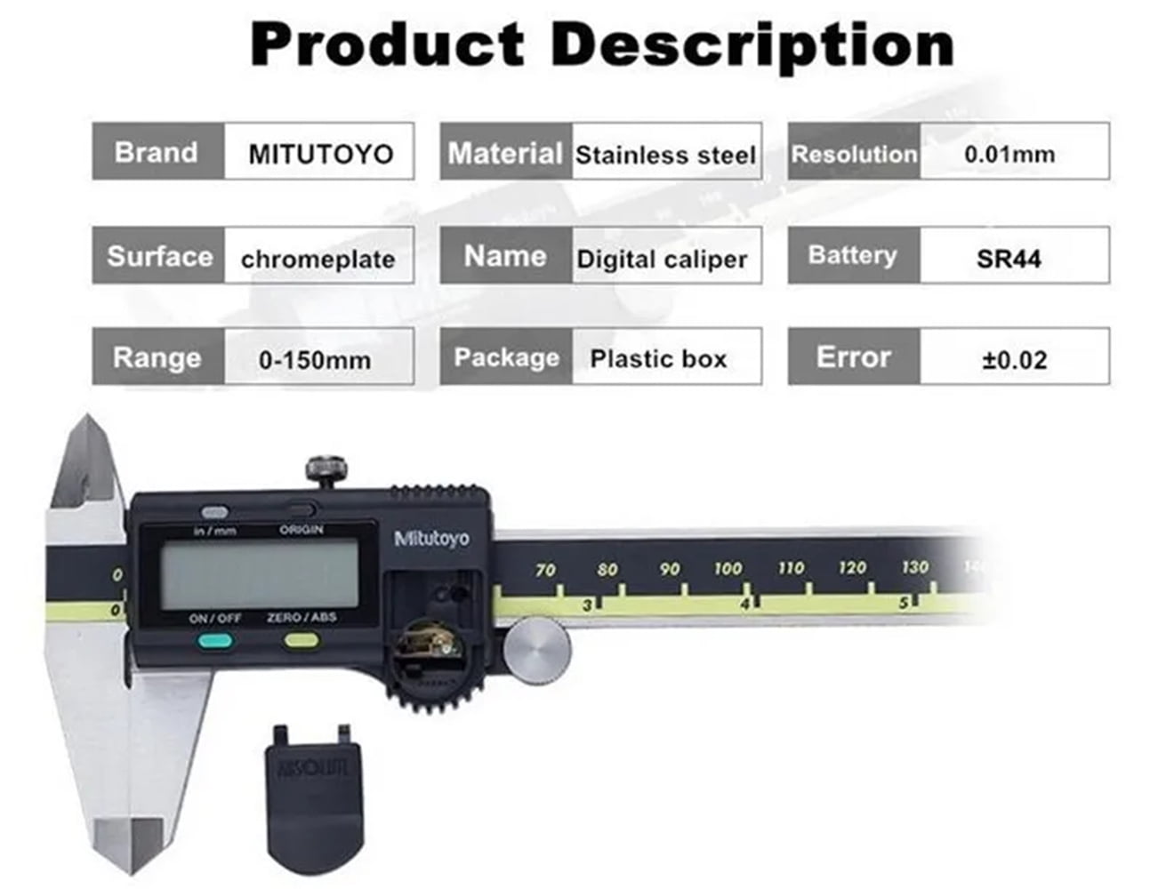 Mitutoyo 500-193-30 AOS Digital Caliper, Stainless Steel Precision Measuring Tool, Large LCD Display (0 to 12 in) za63d