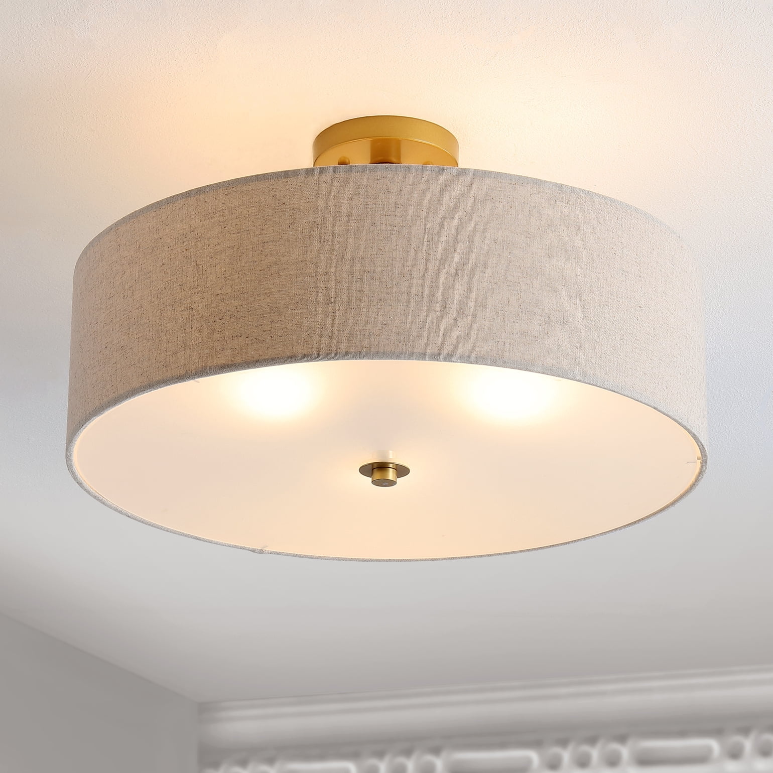 Safavieh Jolana Modern 3-Light Flush Mount Ceiling Fixture with Cotton Shade (Gold, 20 in) msjdj