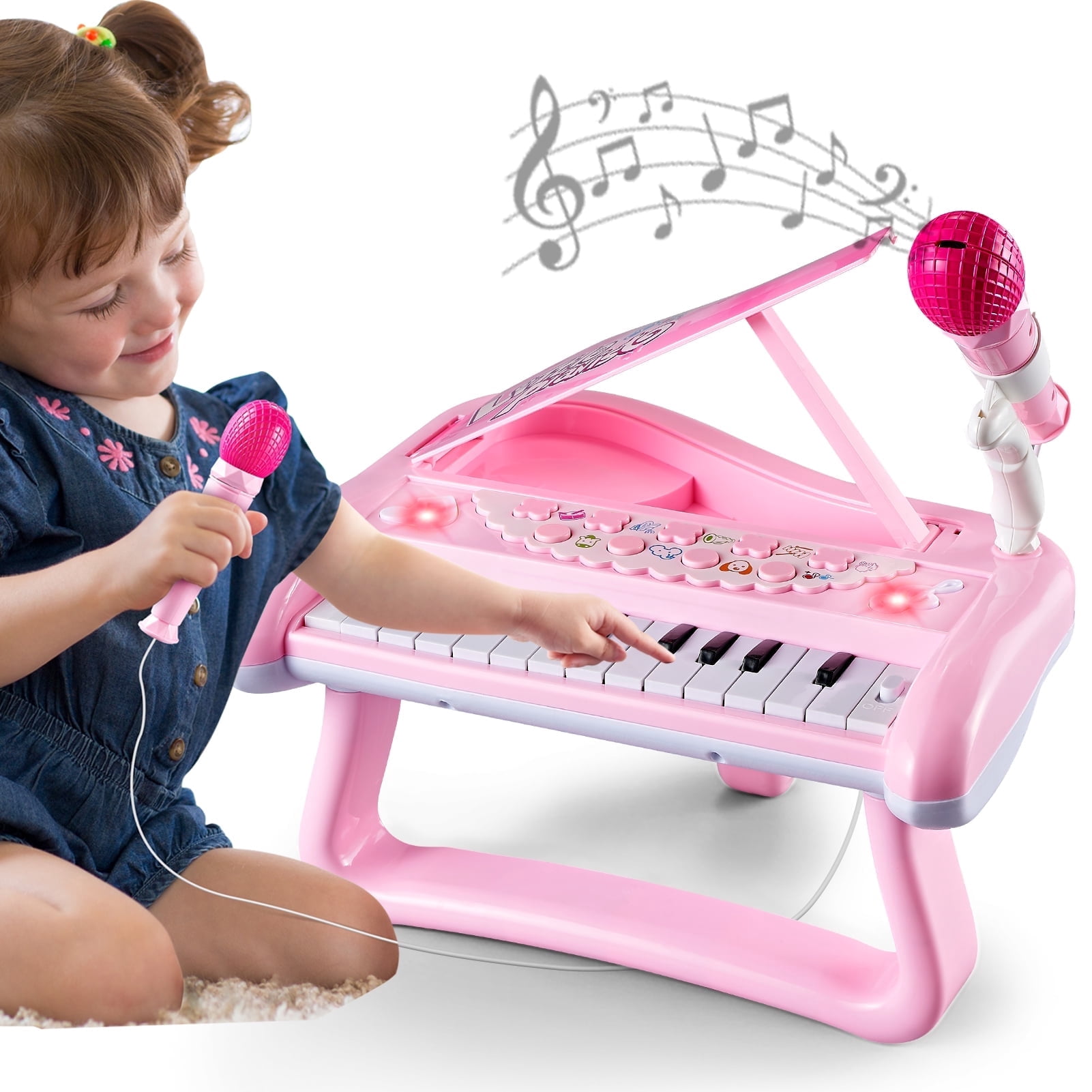 Tepear Musical Keyboard Piano Toy for Toddlers, 22-Key Educational Instrument with Microphone (Pink, 15 in x 8 in) 61jsc