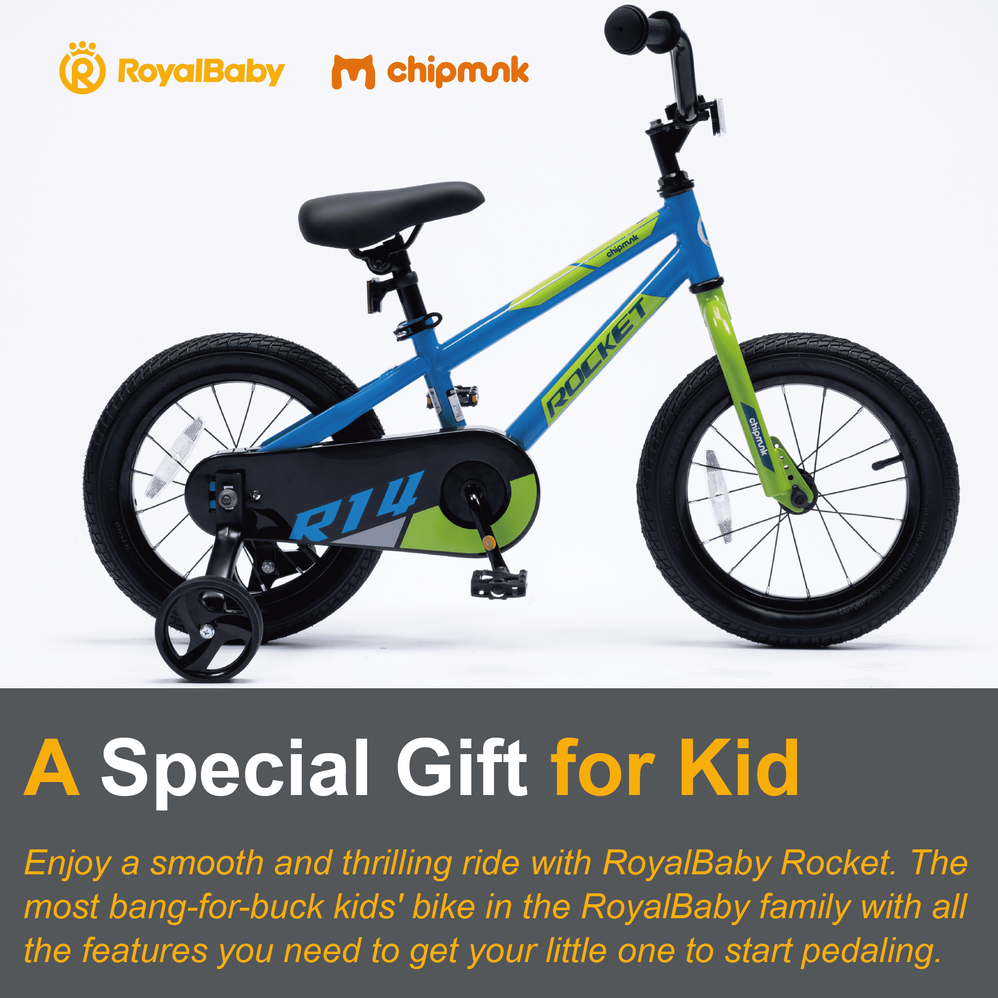 RoyalBaby Rocket Kids BMX Bicycle with Training Wheels (Blue, 14 in) svo4h