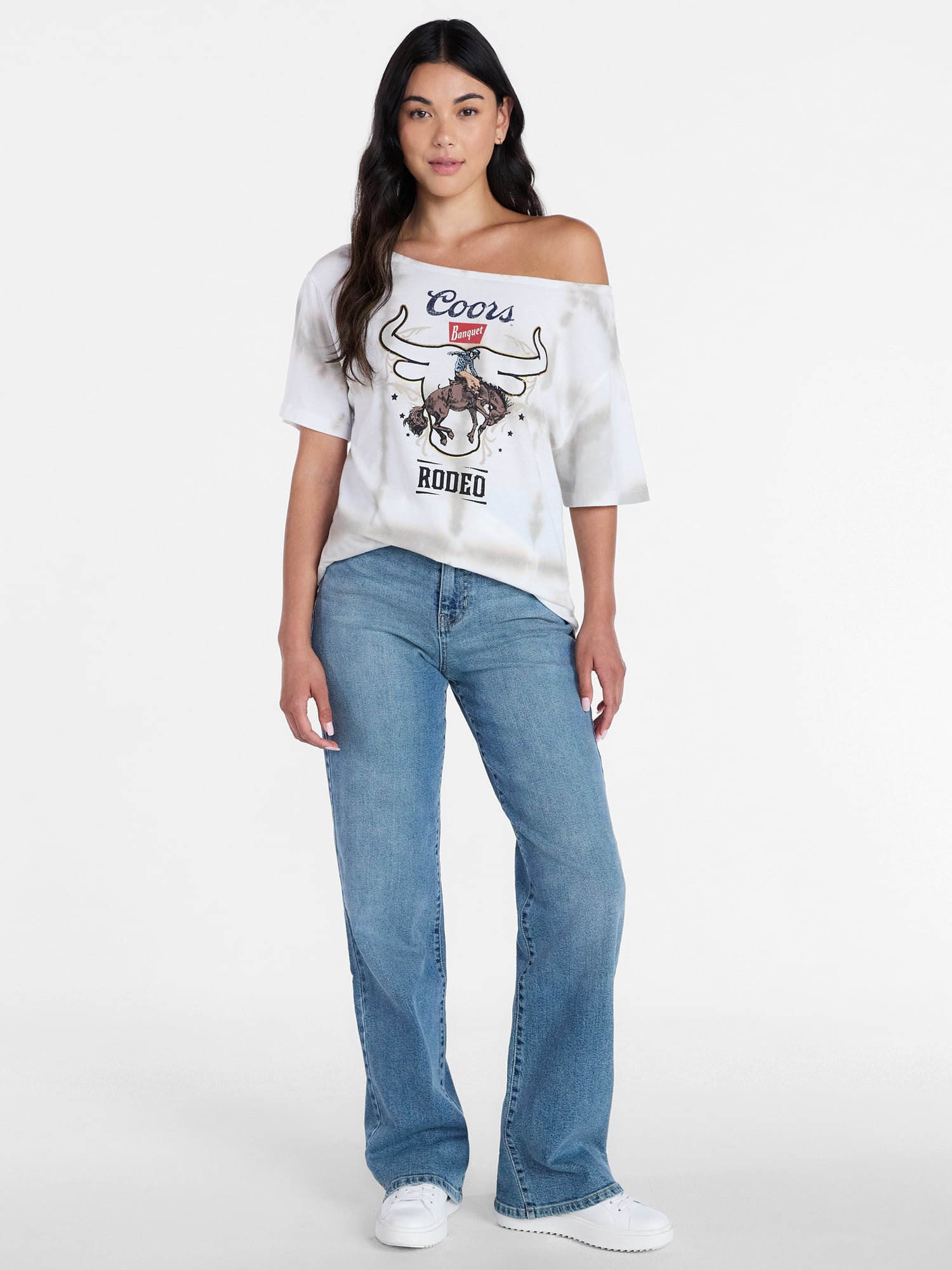 Coors Women's Off the Shoulder Graphic Print Tee (Beige, XXS) ut3pm