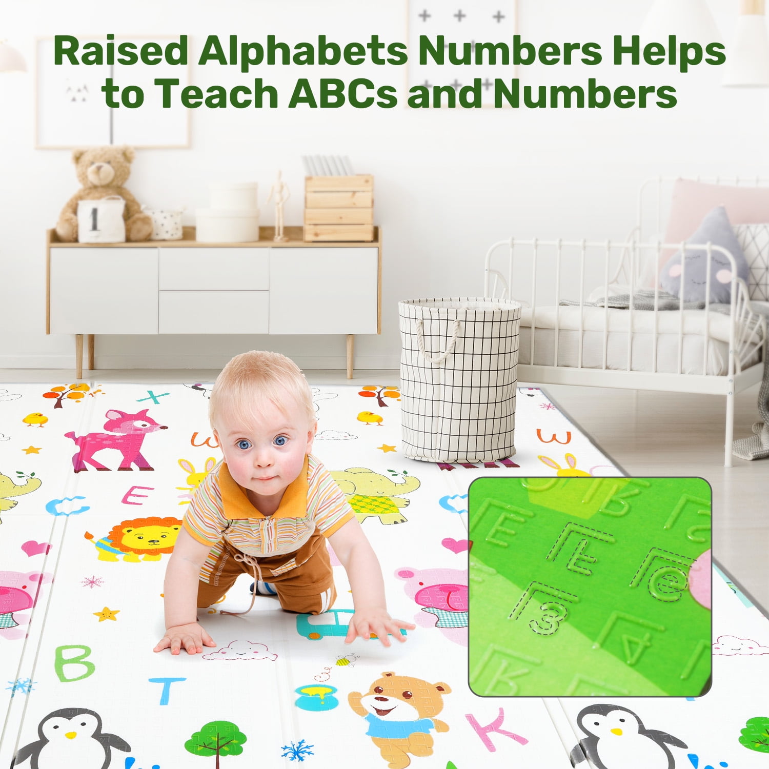 JoyStone Extra Large Reversible Foam Baby Play Mat, Non-Toxic Waterproof Crawl Mat for Toddlers (Animal Print, 78 in x 70 in) nenoq