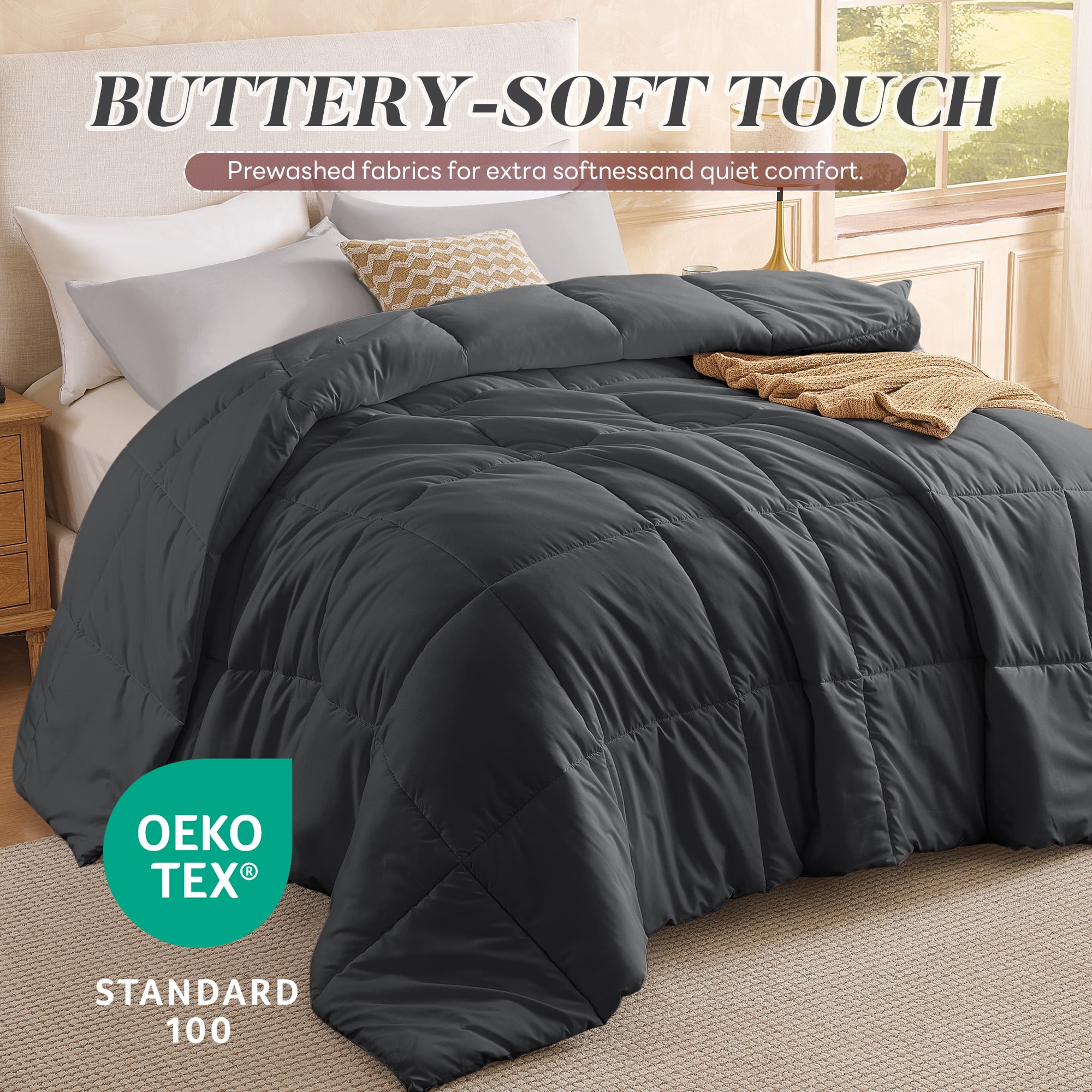 AQUZIN All-Season Quilted Down Alternative Comforter, Breathable Microfiber Duvet Insert with Corner Tabs (Gray, 88 in x 88 in) n2ffi