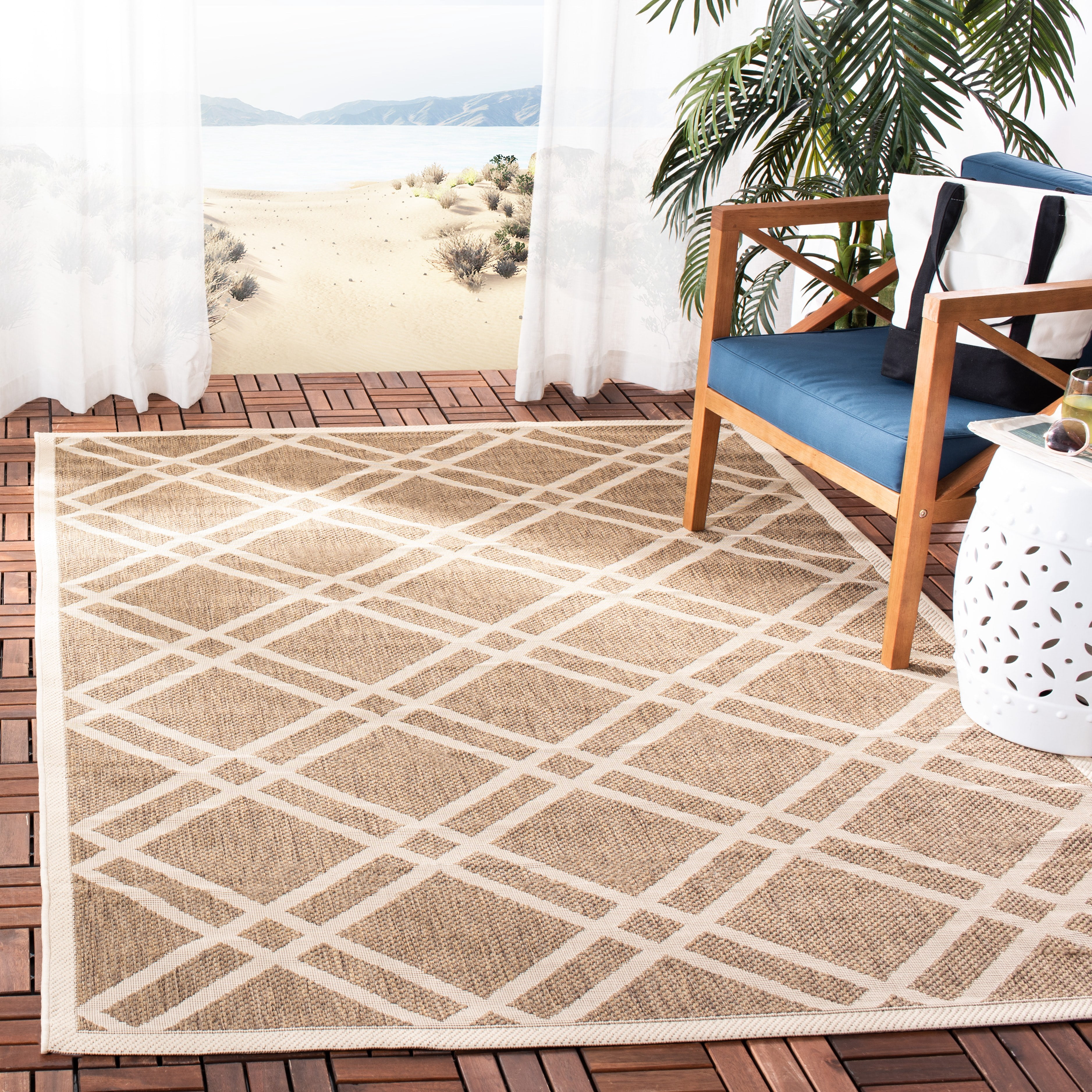 Safavieh Courtyard Jasper Geometric Indoor/Outdoor Area Rug (Brown/Bone, 5 ft 3 in x 7 ft 7 in) srv4q