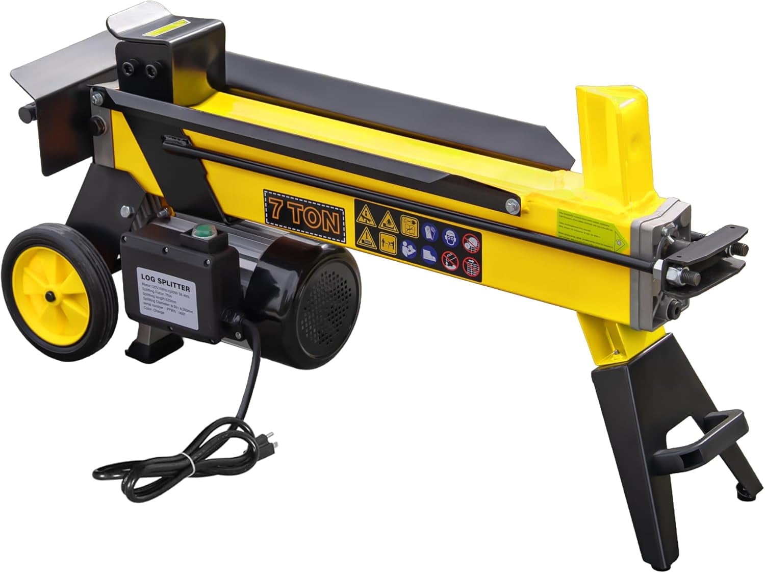 PPOLB 7-Ton Portable Electric Log Splitter, Heavy-Duty Hydraulic Firewood Machine (Yellow, 21.2 in) bihka