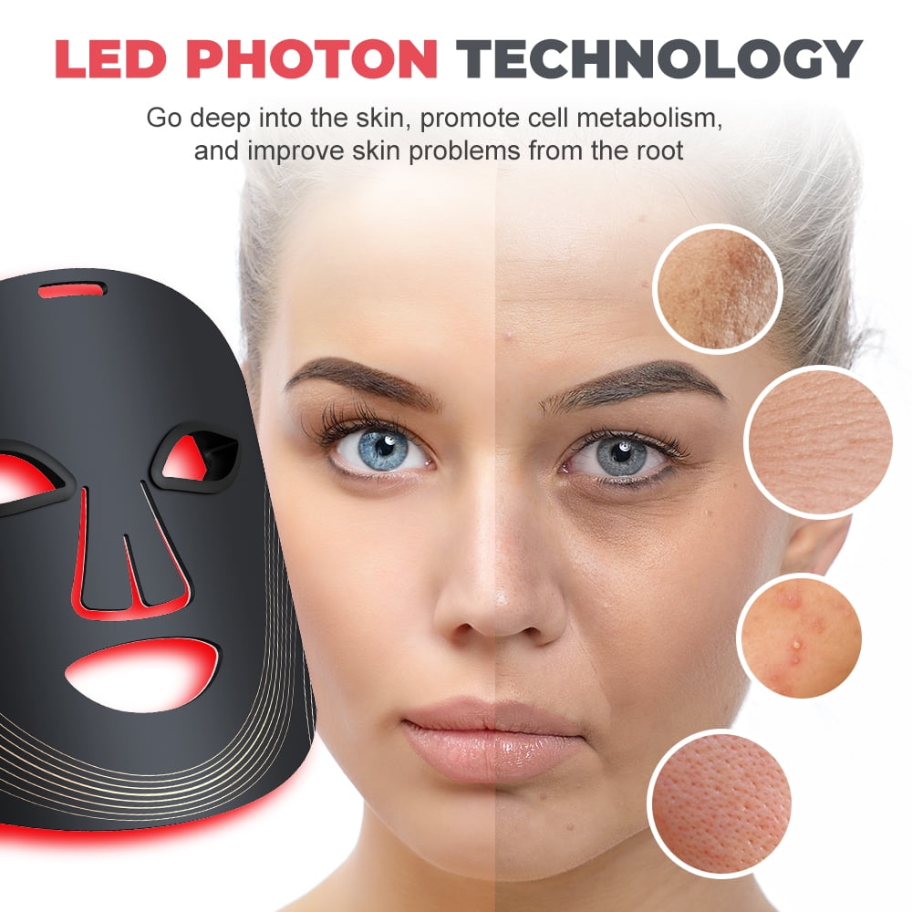 MS.DEAR LED Light Therapy Face Mask, 7-Color Skin Care Device with Remote (Black, 180 LED Beads) funjh